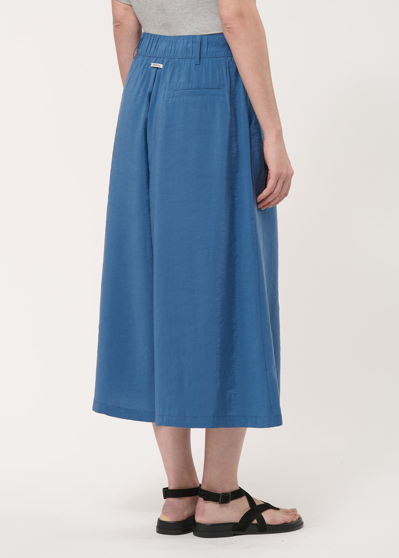 Pantalon large bleu en modal gaufré - DENIM#couleur_DENIM