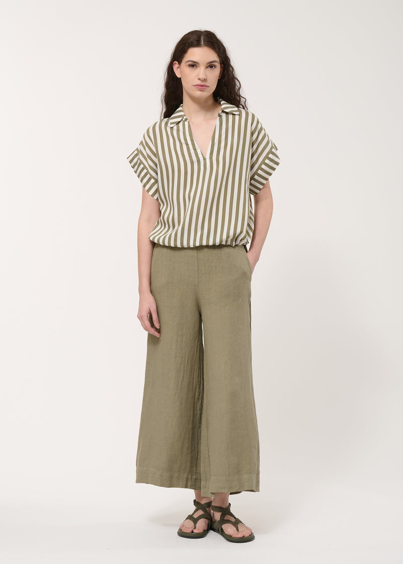 Pantalon cropped taupe en lin - ARMY#couleur_ARMY