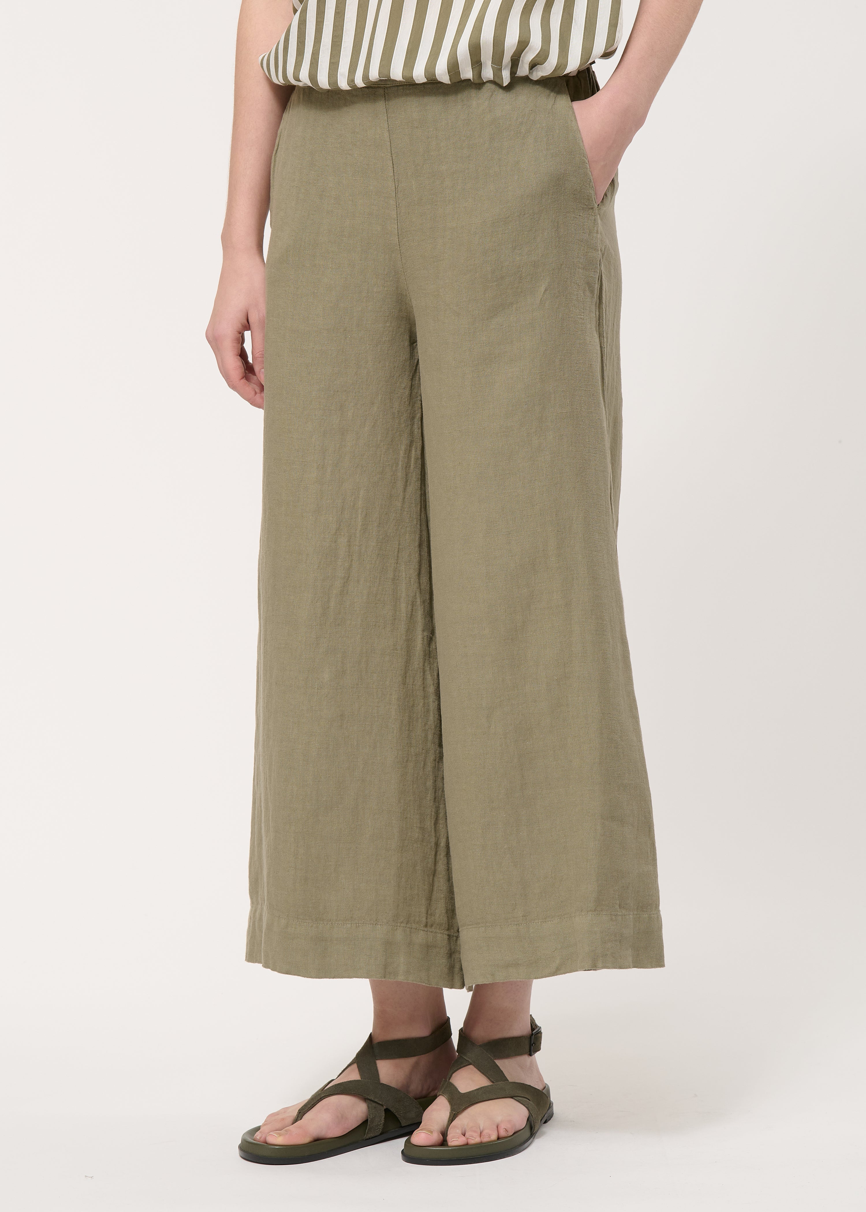 Pantalon cropped taupe en lin - ARMY#couleur_ARMY