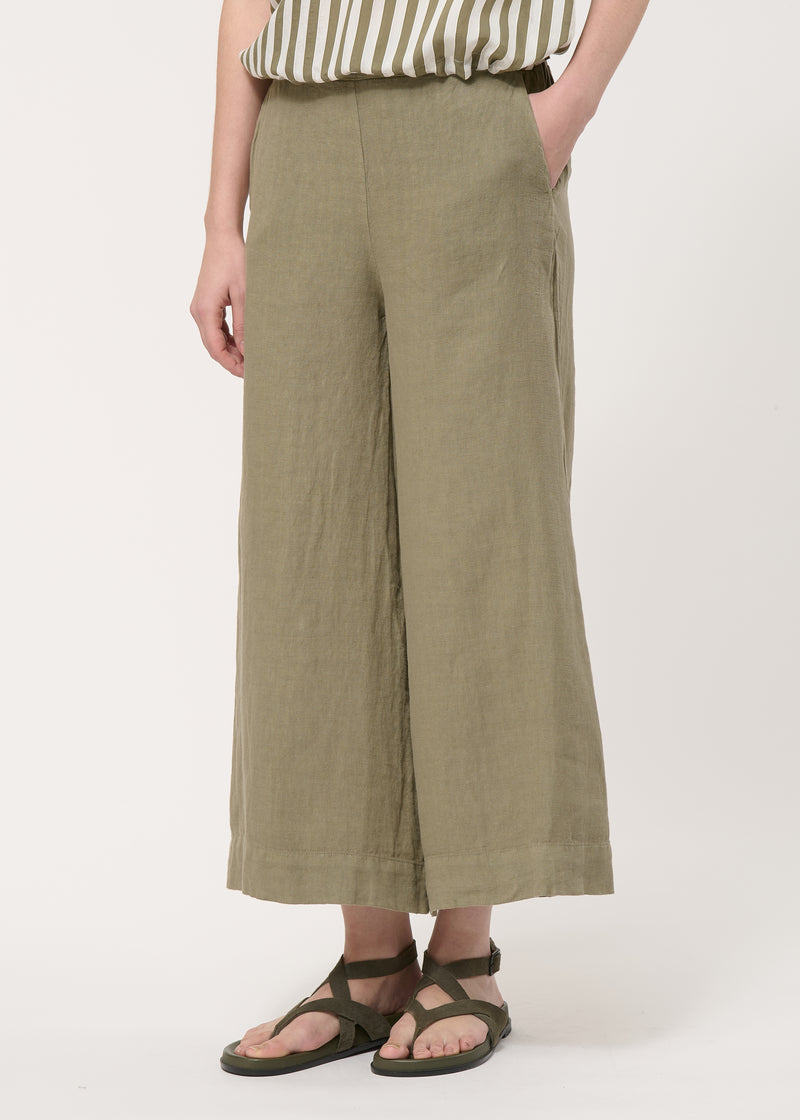 Pantalon cropped taupe en lin - ARMY#couleur_ARMY