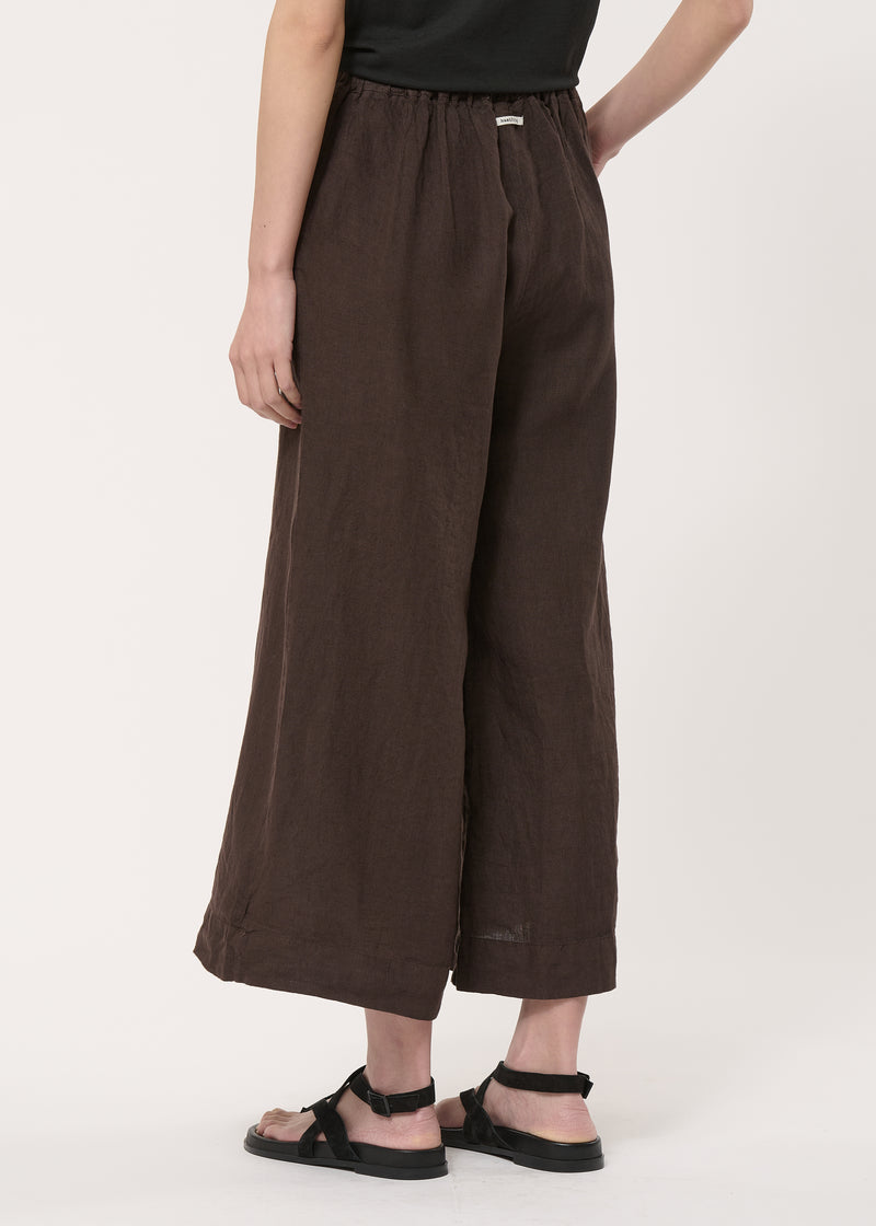 Pantalon cropped marron en lin - CHOCOLAT#couleur_CHOCOLAT