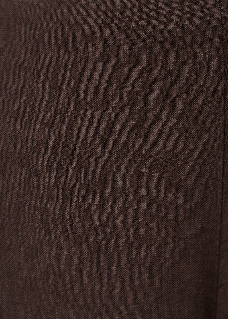 Pantalon cropped marron en lin - CHOCOLAT#couleur_CHOCOLAT