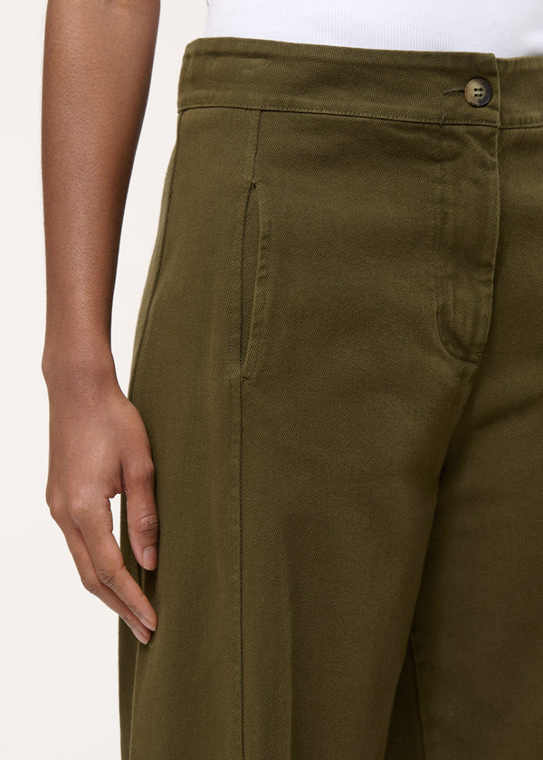Pantalon large vert en coton taille haute - MILITAIRE#couleur_MILITAIRE