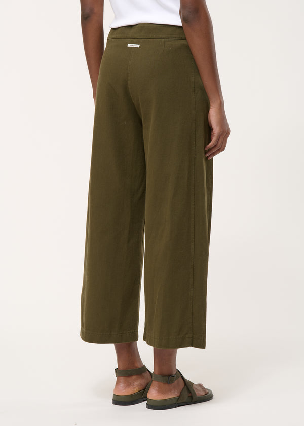 Pantalon large vert en coton taille haute - MILITAIRE#couleur_MILITAIRE