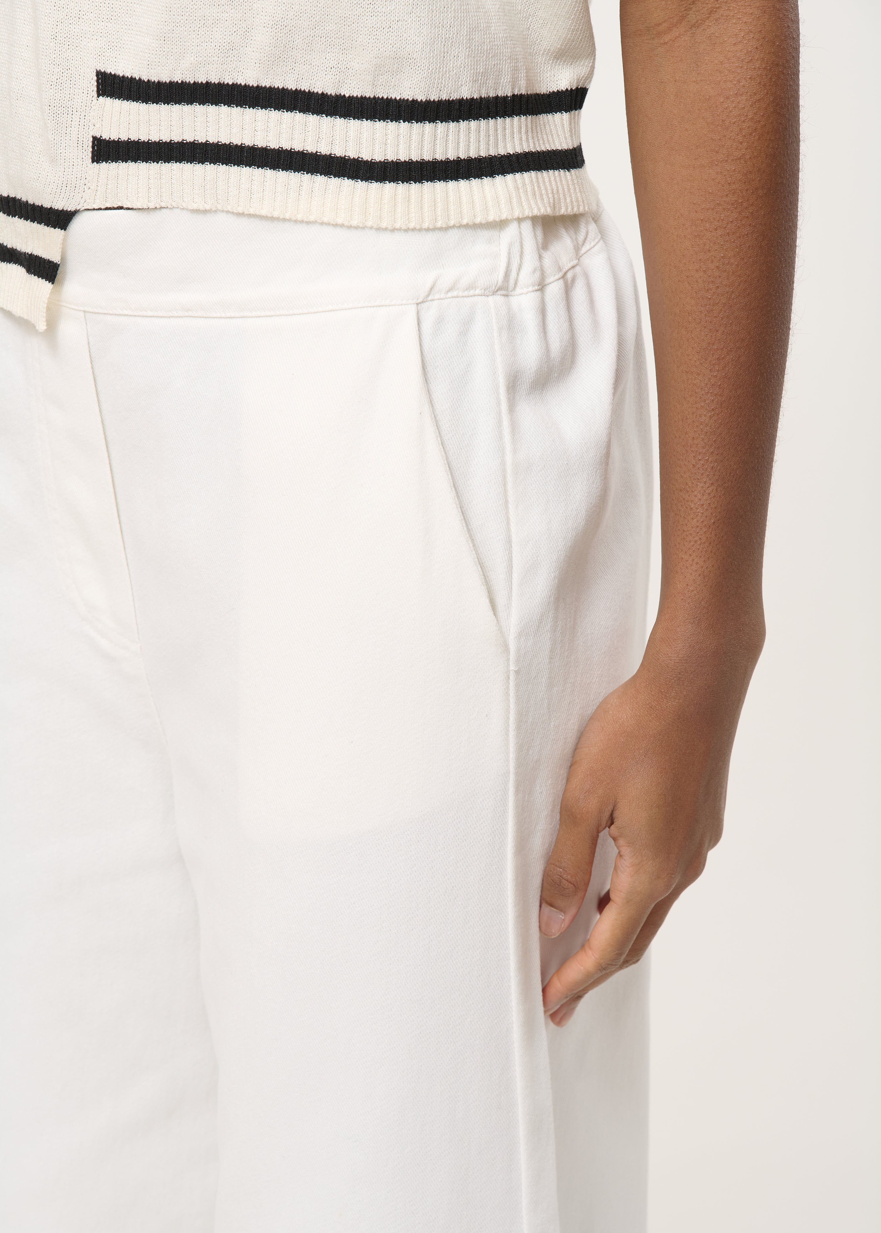 Pantalon large beige en coton taille haute - NATUREL#couleur_NATUREL