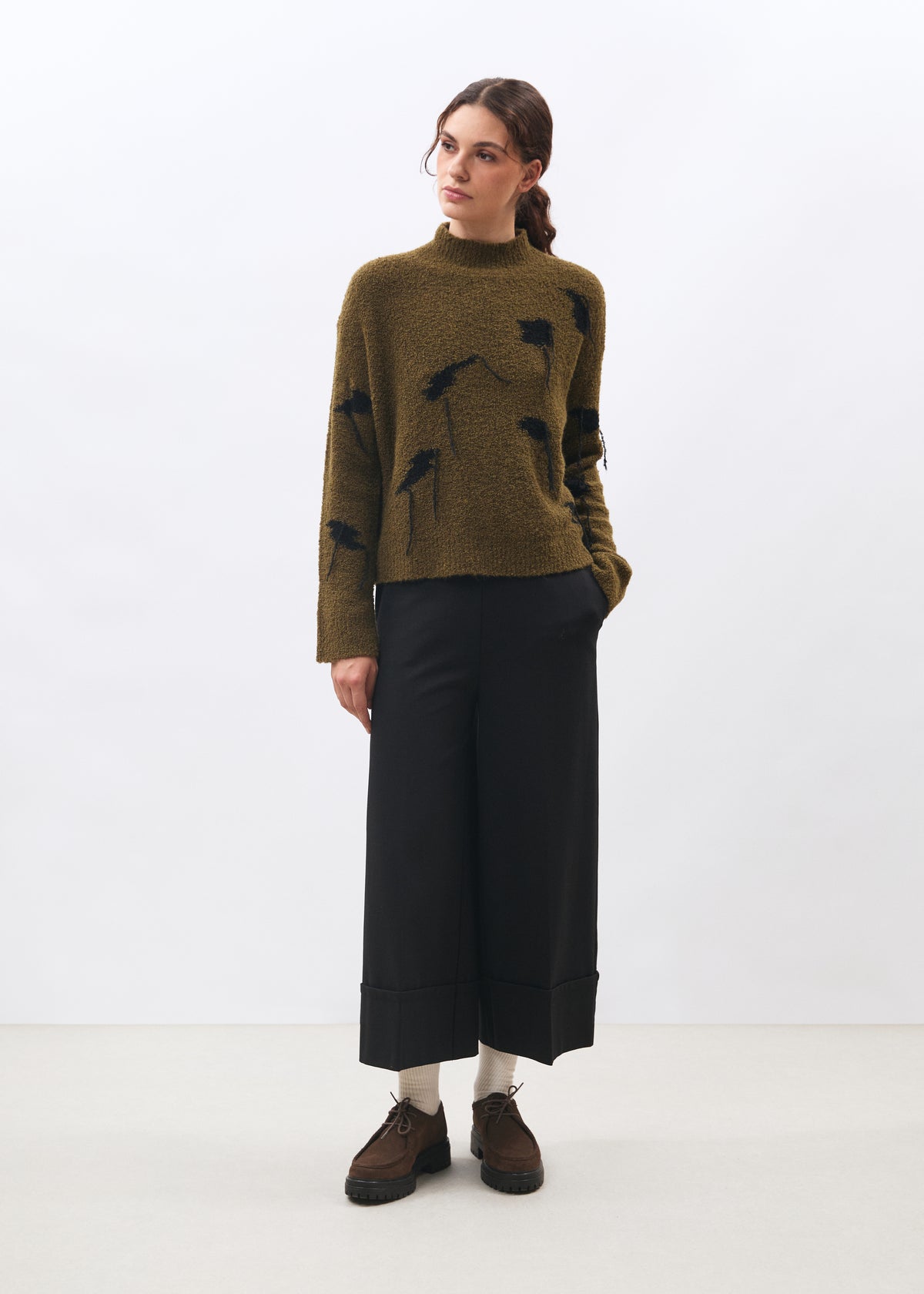 Pantalon large 7/8ème noir en milano - NOIR#couleur_NOIR