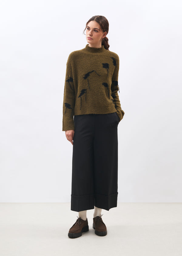 Pantalon large 7/8ème noir en milano - NOIR#couleur_NOIR
