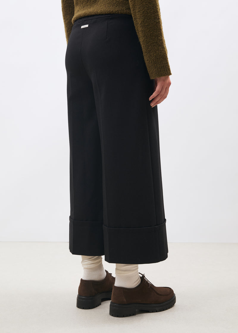 Pantalon large 7/8ème noir en milano - NOIR#couleur_NOIR