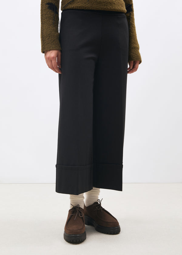 Pantalon large 7/8ème noir en milano - NOIR#couleur_NOIR