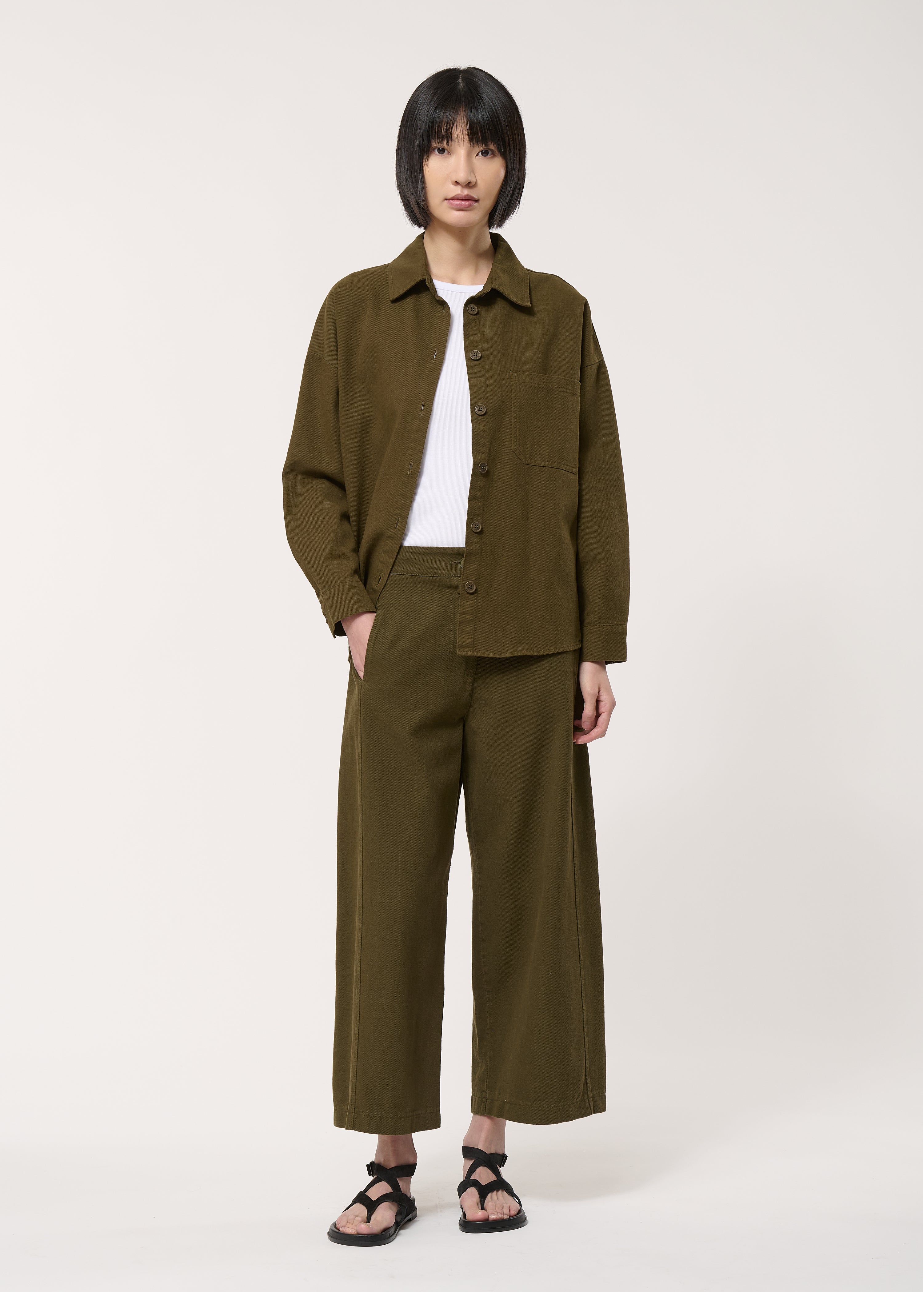 Pantalon barrel vert en coton taille haute - MILITAIRE#couleur_MILITAIRE