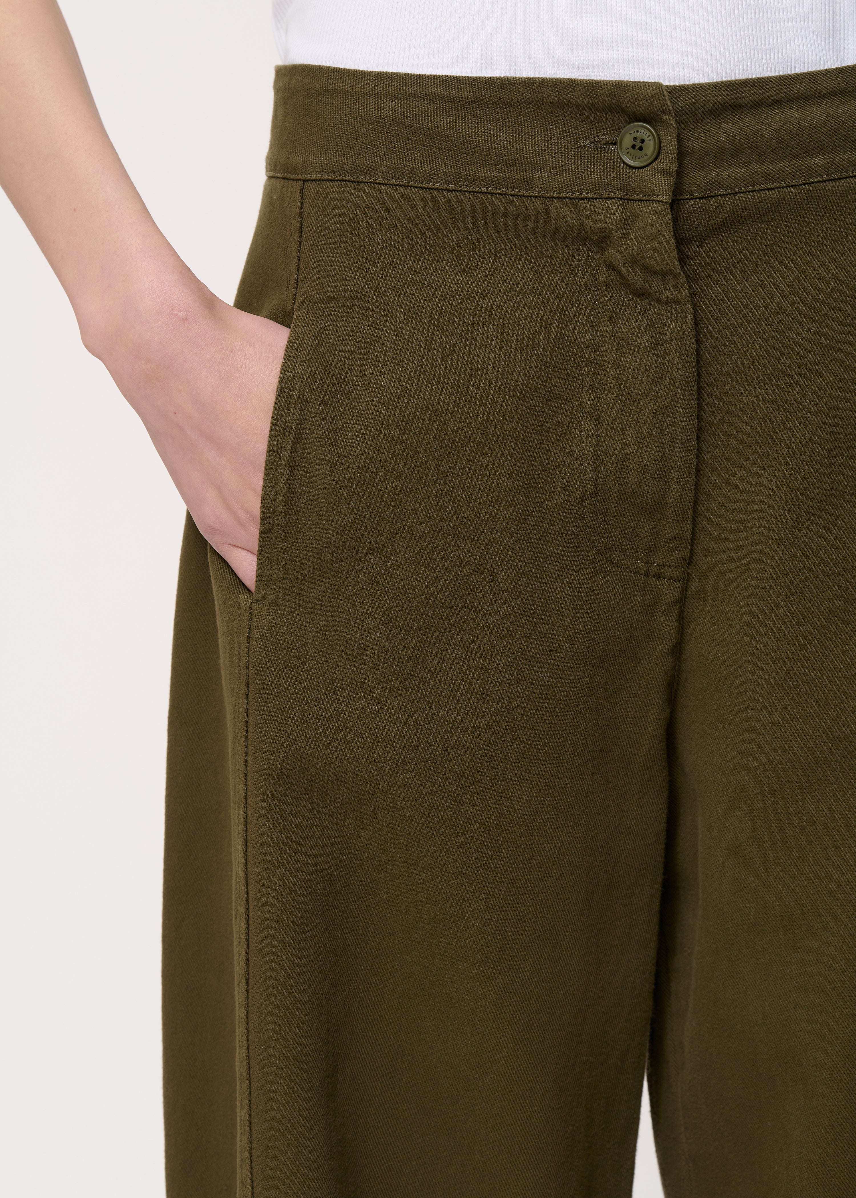Pantalon barrel vert en coton taille haute - MILITAIRE#couleur_MILITAIRE