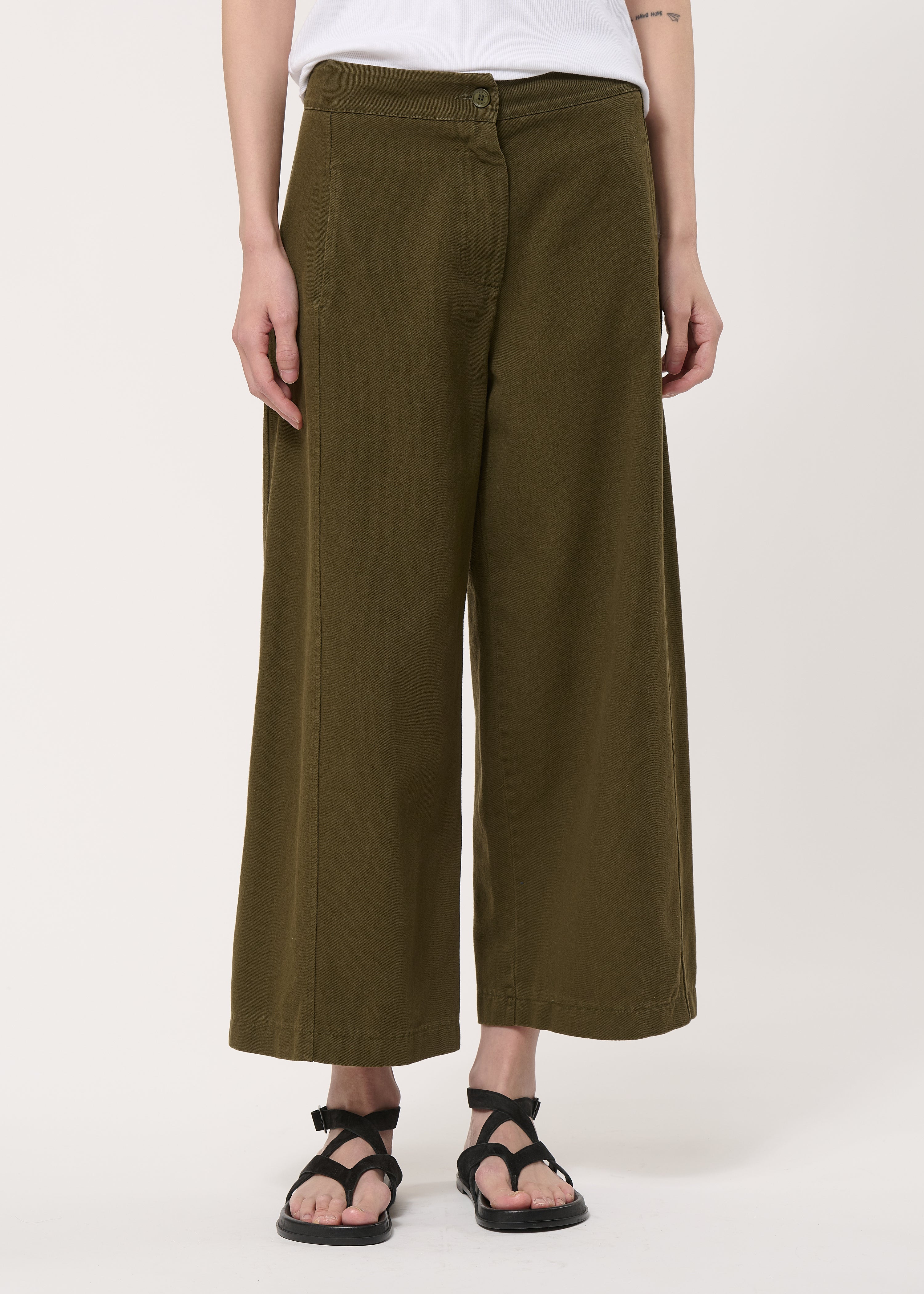 Pantalon barrel vert en coton taille haute - MILITAIRE#couleur_MILITAIRE