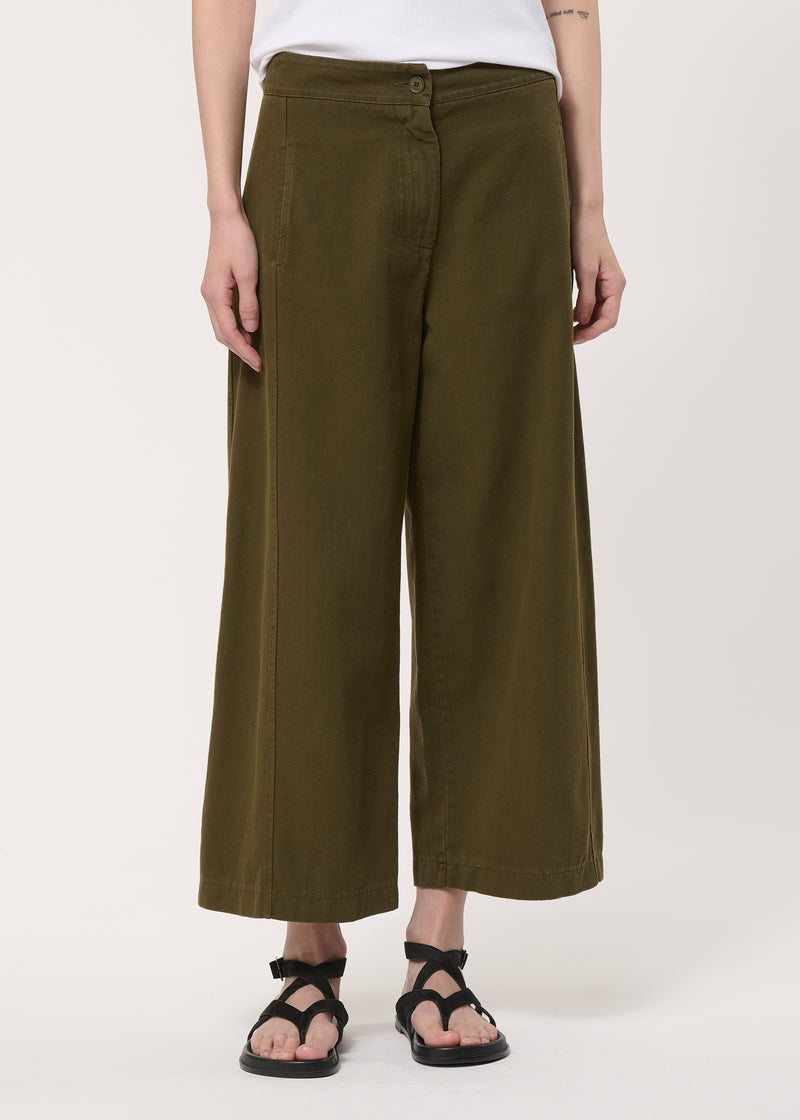Pantalon barrel vert en coton taille haute - MILITAIRE#couleur_MILITAIRE