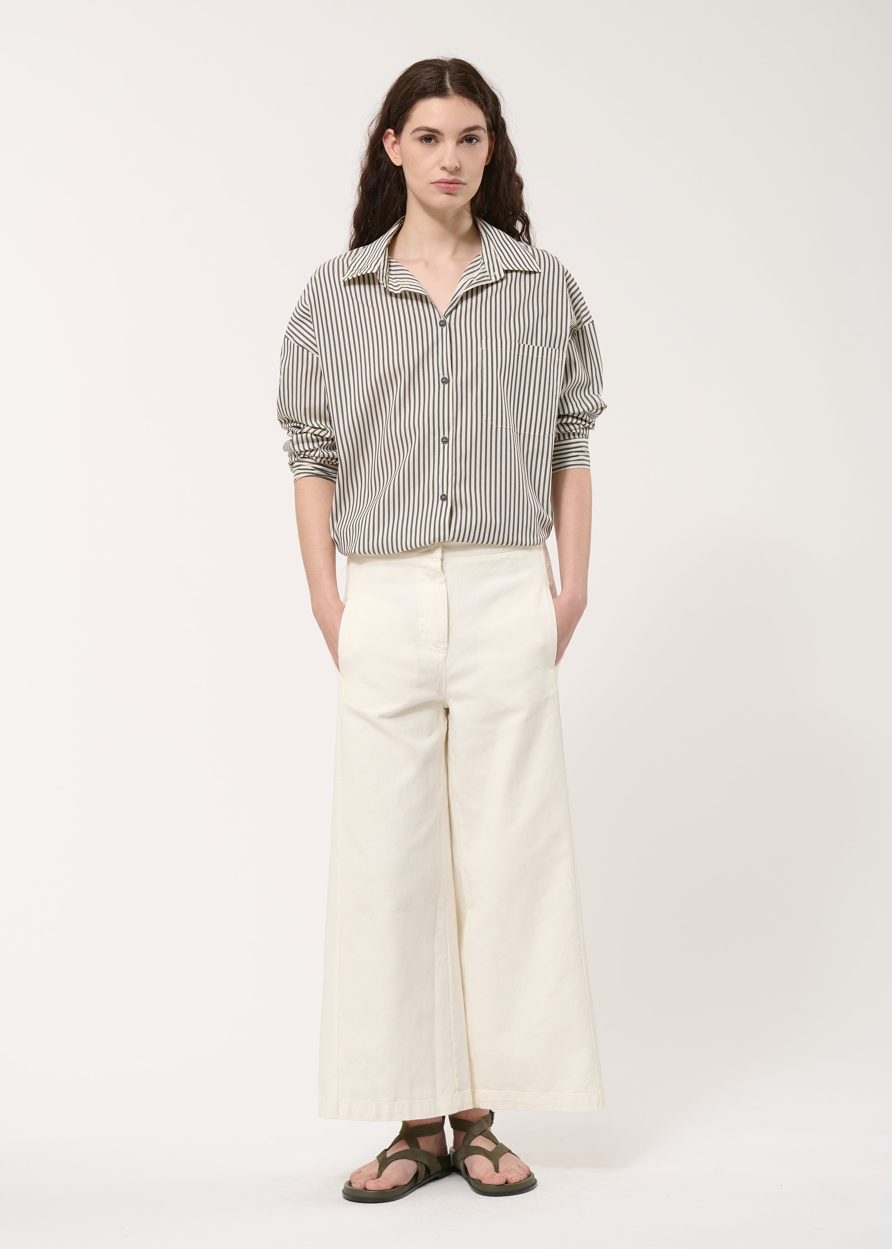 Pantalon barrel écru en coton taille haute - NATUREL#couleur_NATUREL