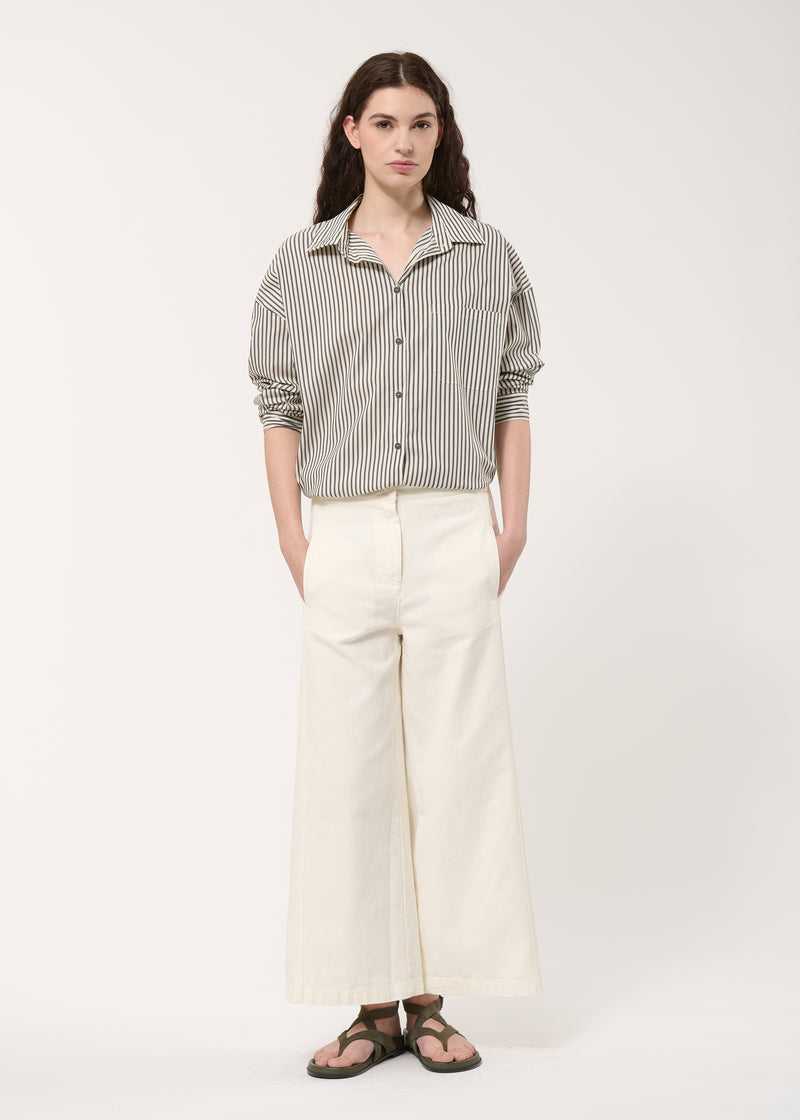 Pantalon barrel écru en coton taille haute - NATUREL#couleur_NATUREL