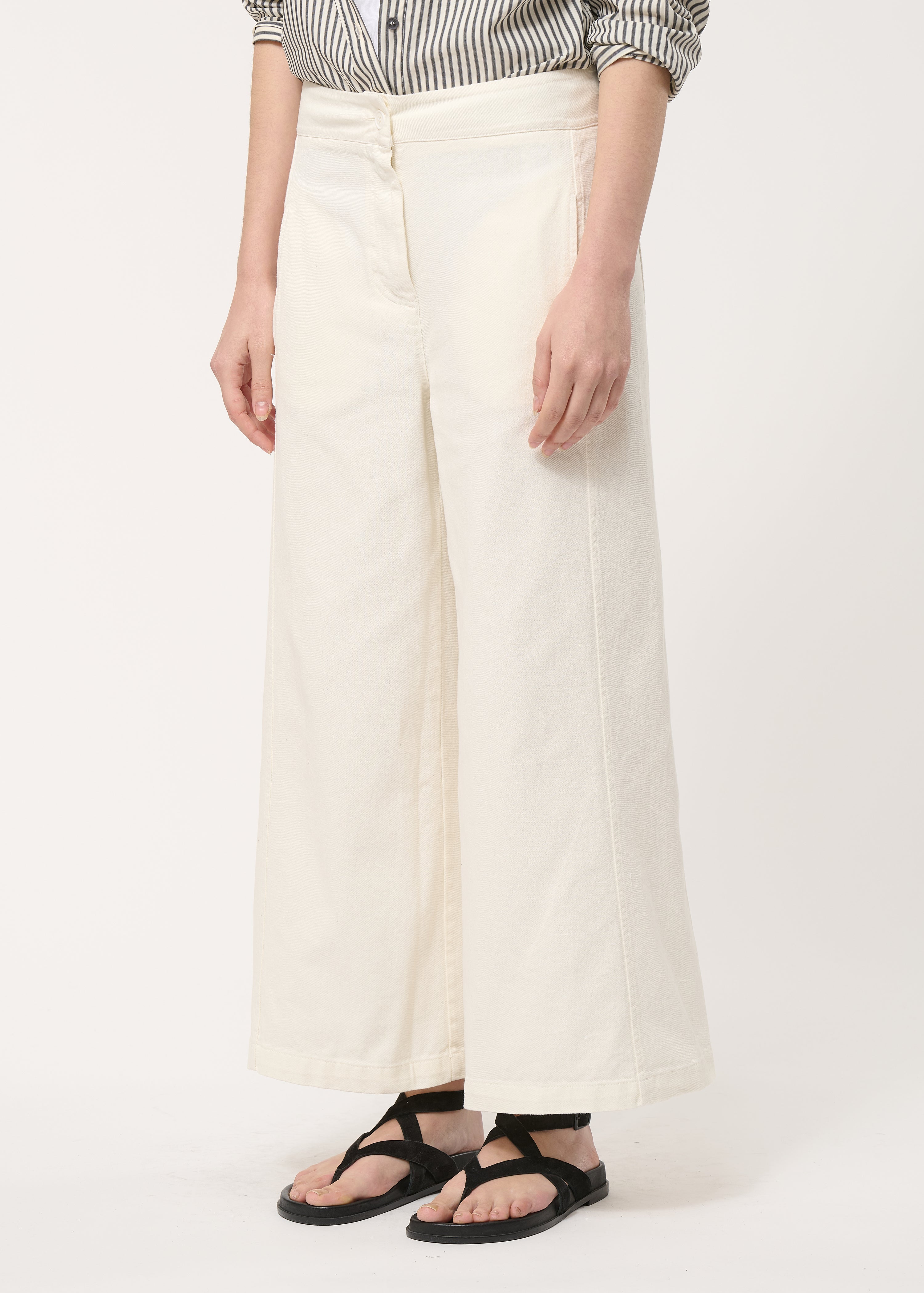Pantalon barrel écru en coton taille haute - NATUREL#couleur_NATUREL