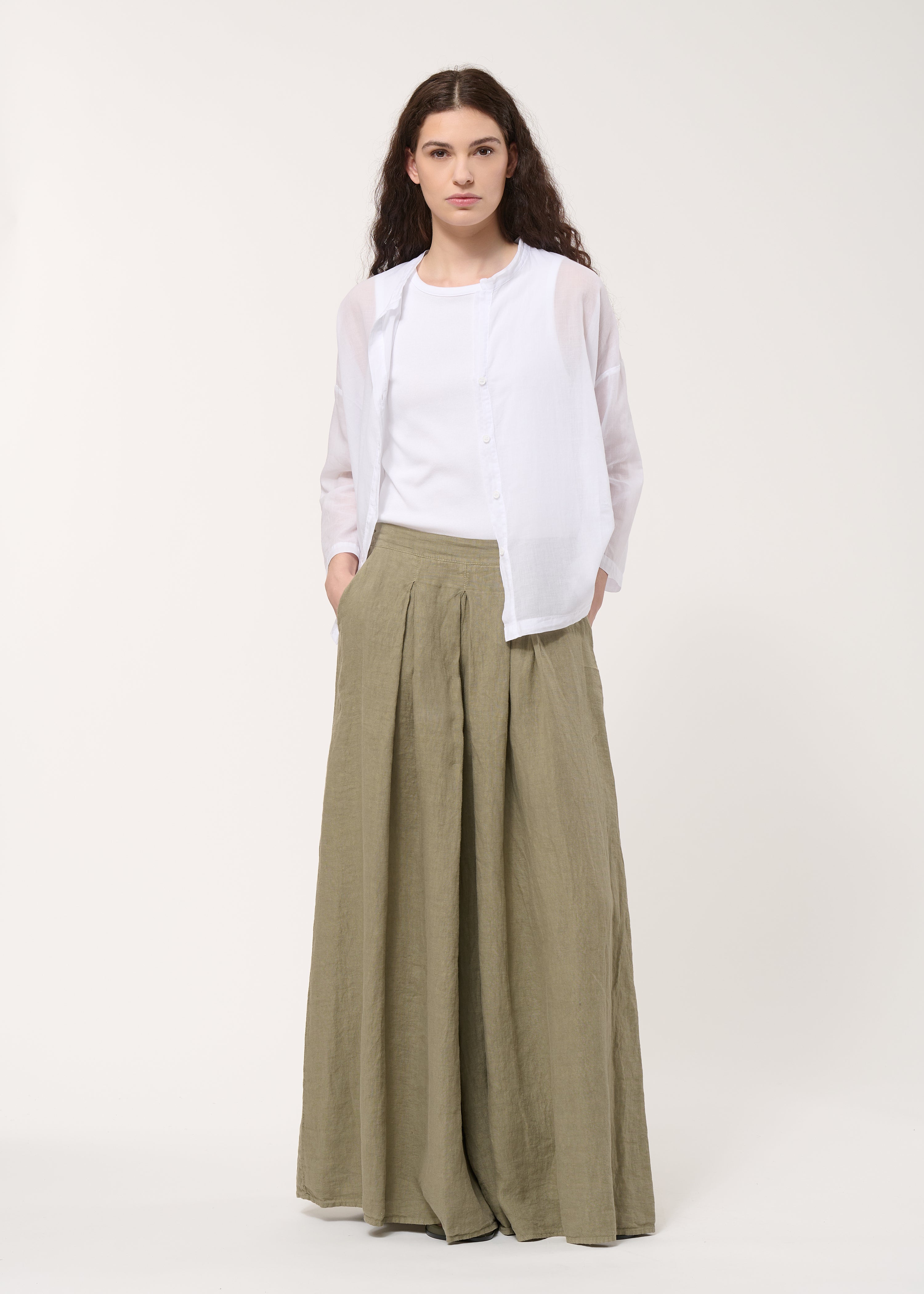 Pantalon jupe culotte kaki en lin - ARMY#couleur_ARMY