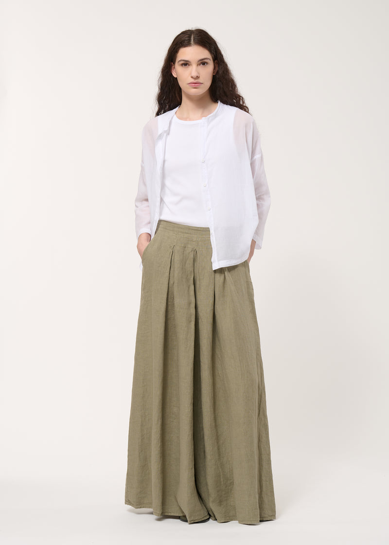 Pantalon jupe culotte kaki en lin - ARMY#couleur_ARMY