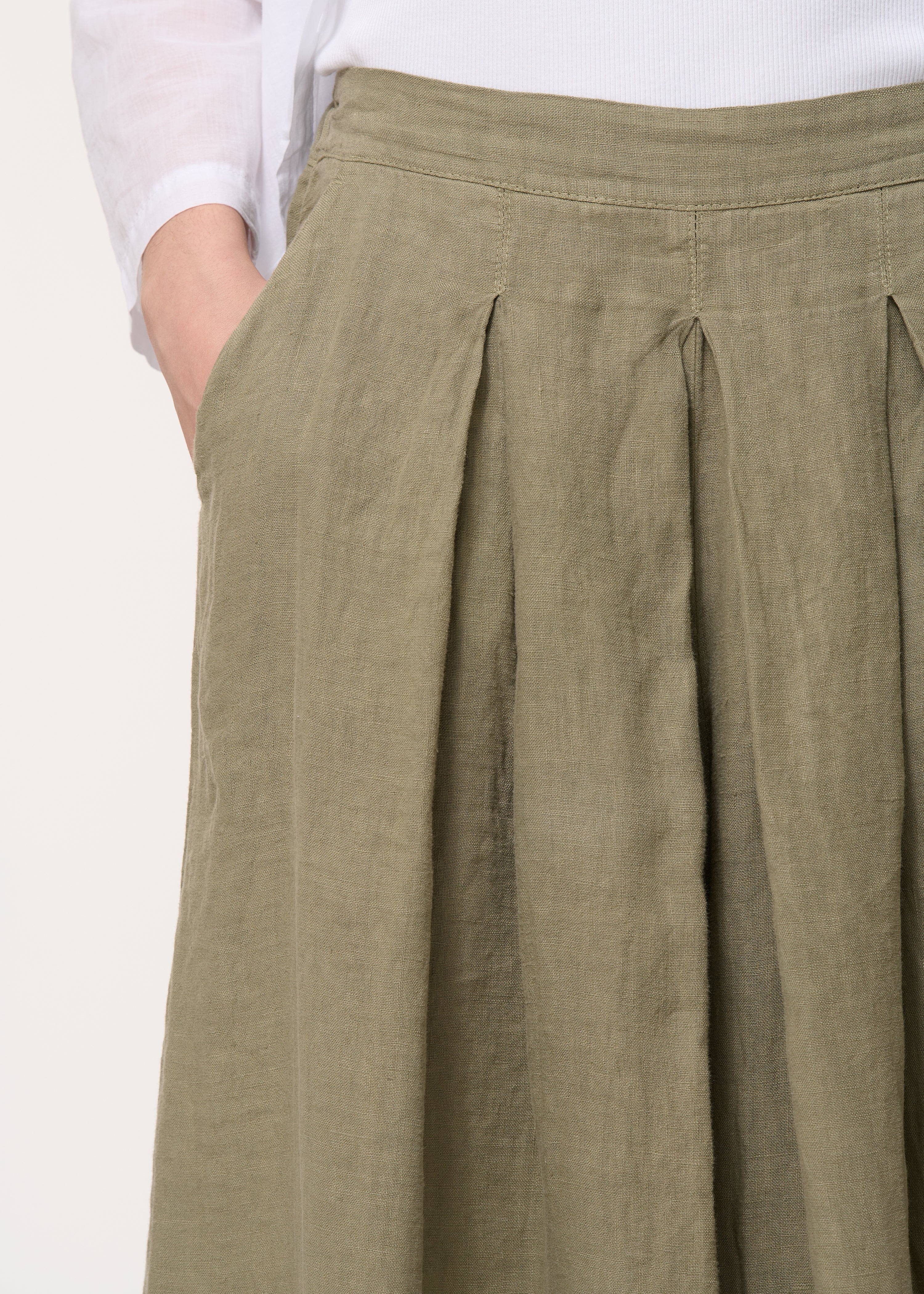 Pantalon jupe culotte kaki en lin - ARMY#couleur_ARMY