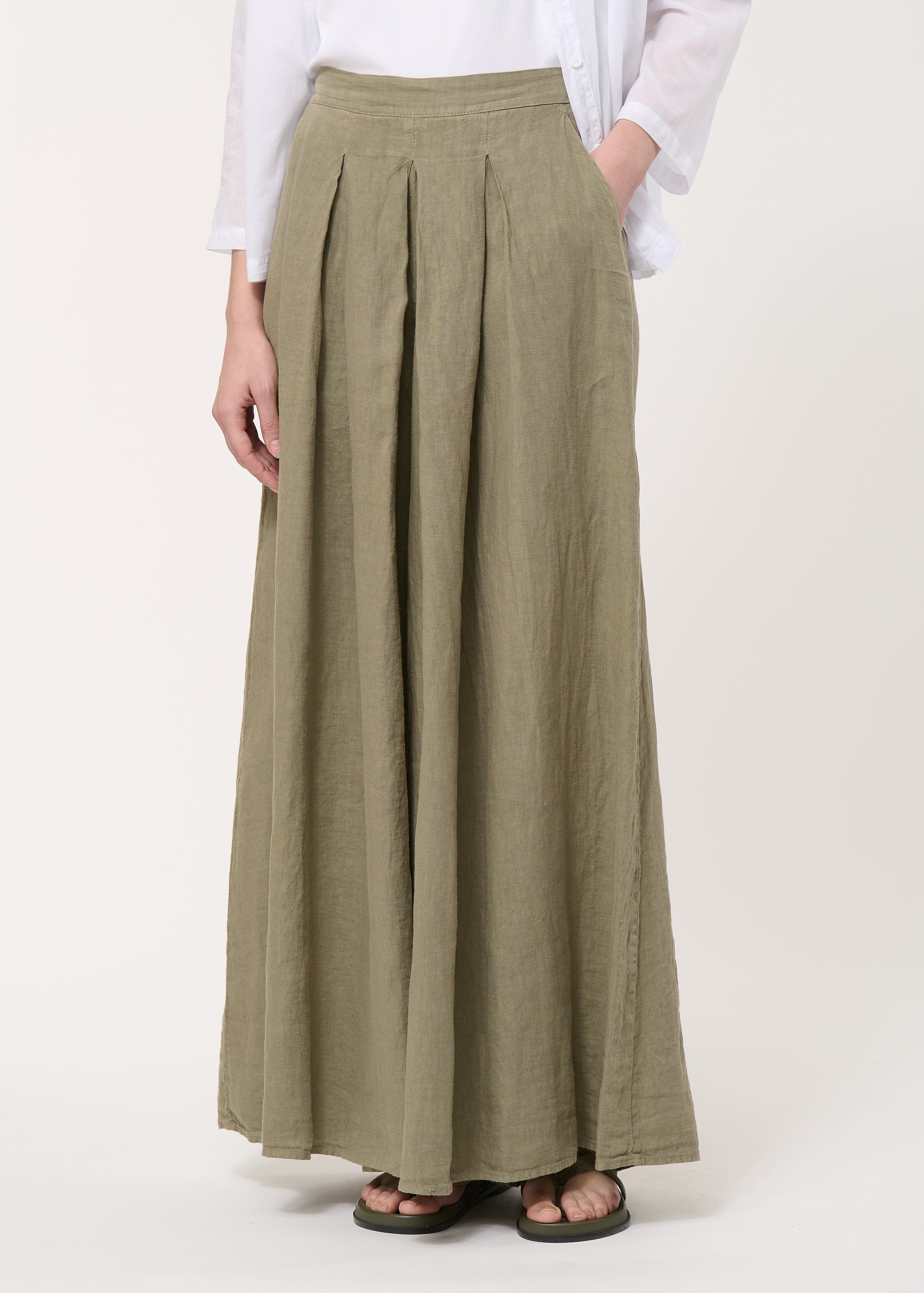 Pantalon jupe culotte kaki en lin - ARMY#couleur_ARMY