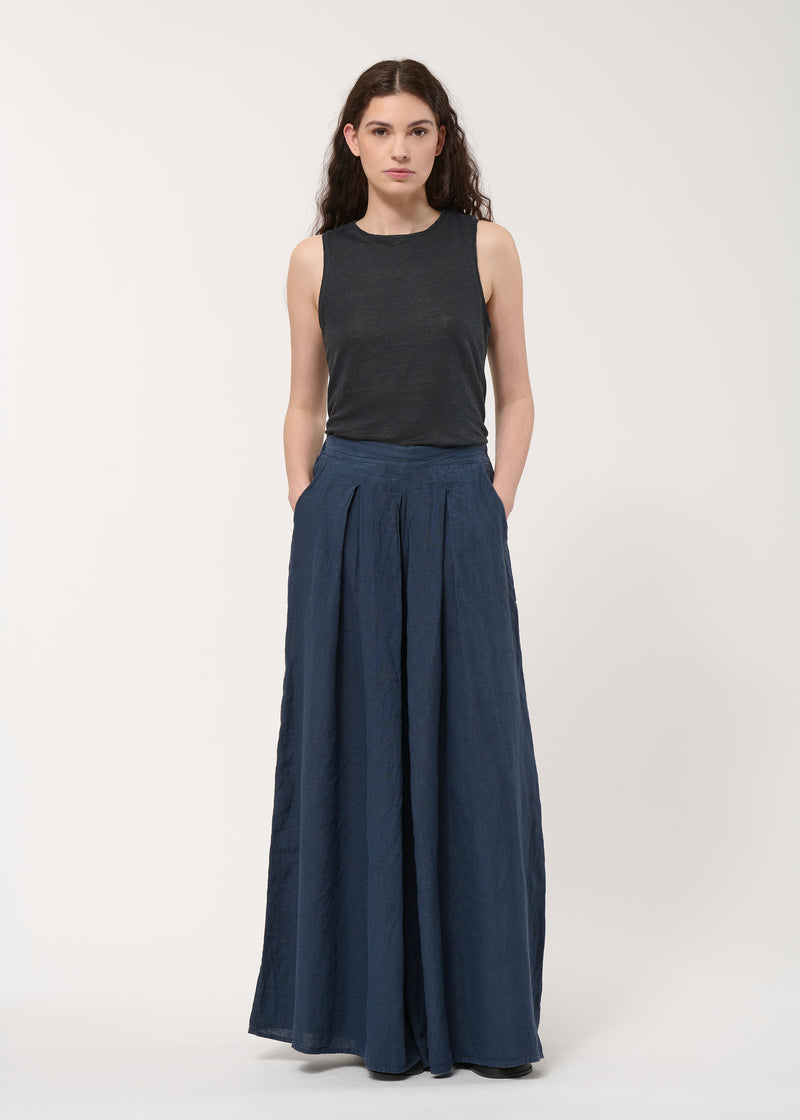 Pantalon jupe culotte bleu foncé en lin - NAVY#couleur_NAVY