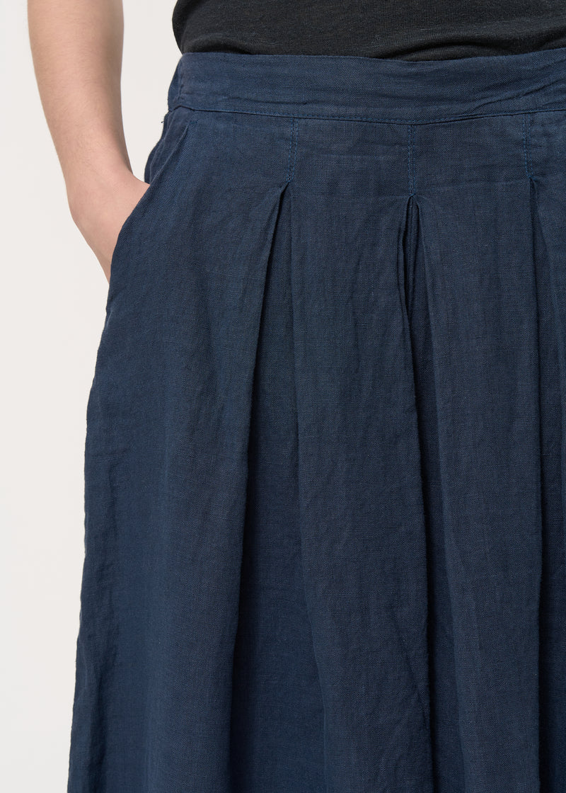Pantalon jupe culotte bleu foncé en lin - NAVY#couleur_NAVY