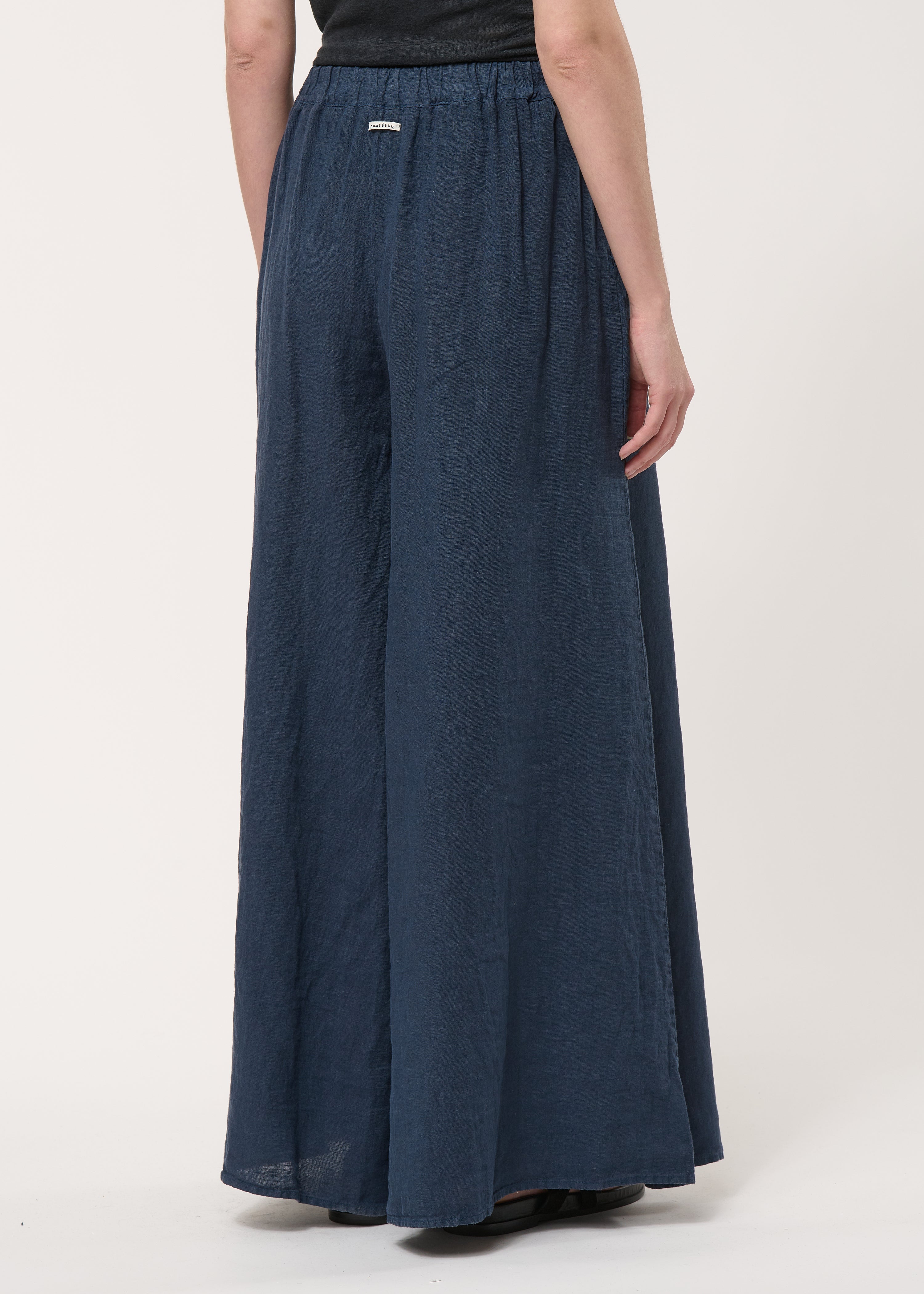 Pantalon jupe culotte bleu foncé en lin - NAVY#couleur_NAVY