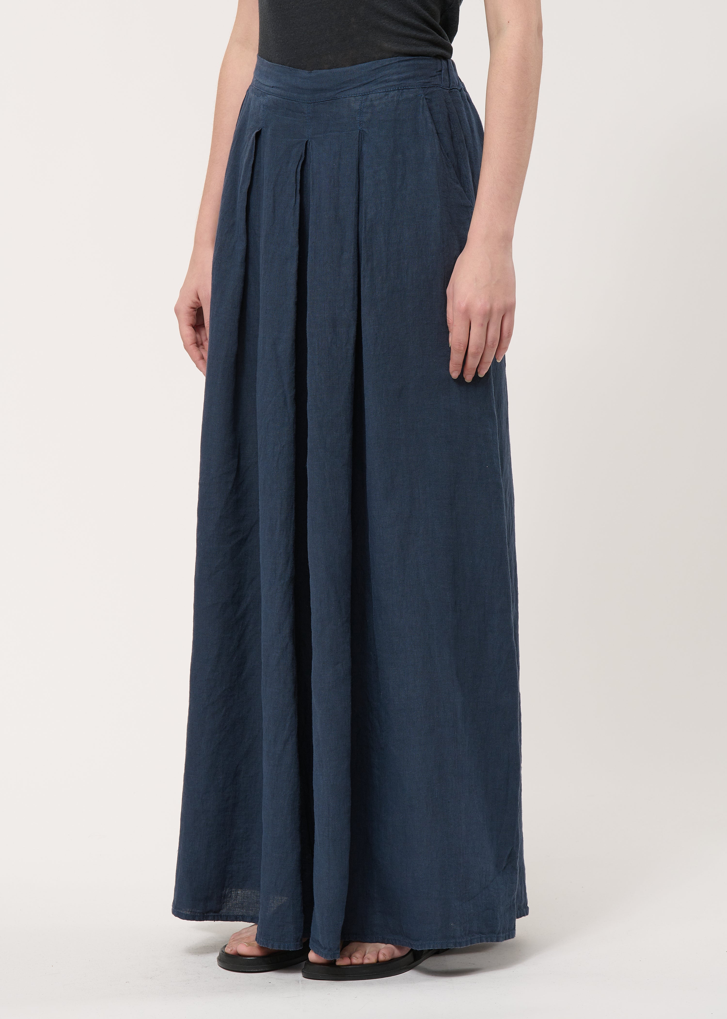Pantalon jupe culotte bleu foncé en lin - NAVY#couleur_NAVY
