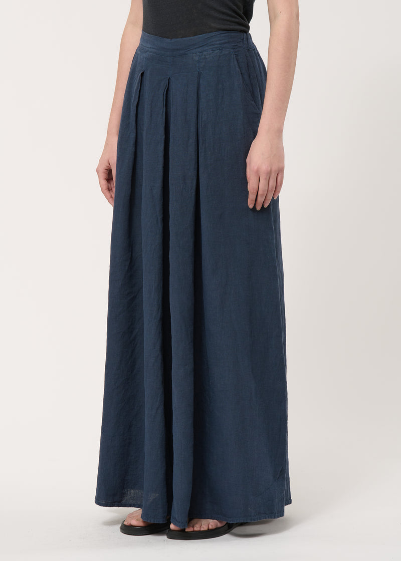 Pantalon jupe culotte bleu foncé en lin - NAVY#couleur_NAVY