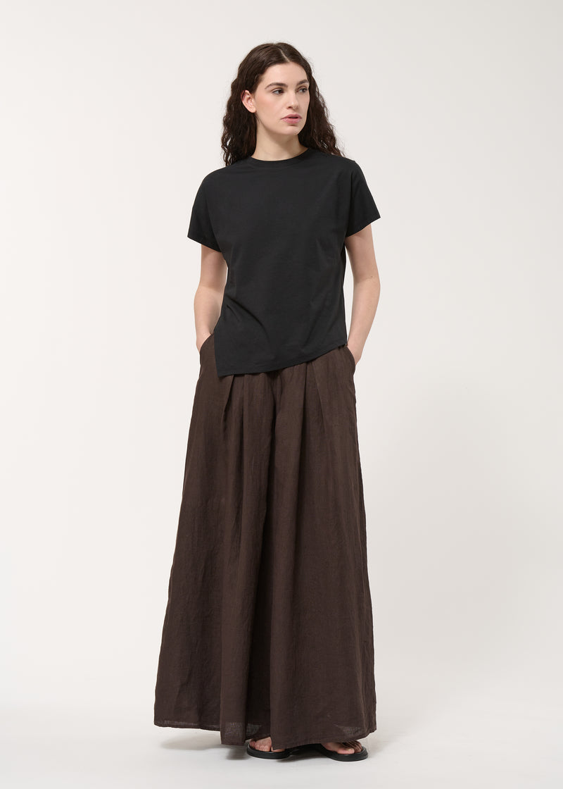 Pantalon jupe culotte marron en lin - CHOCOLAT#couleur_CHOCOLAT