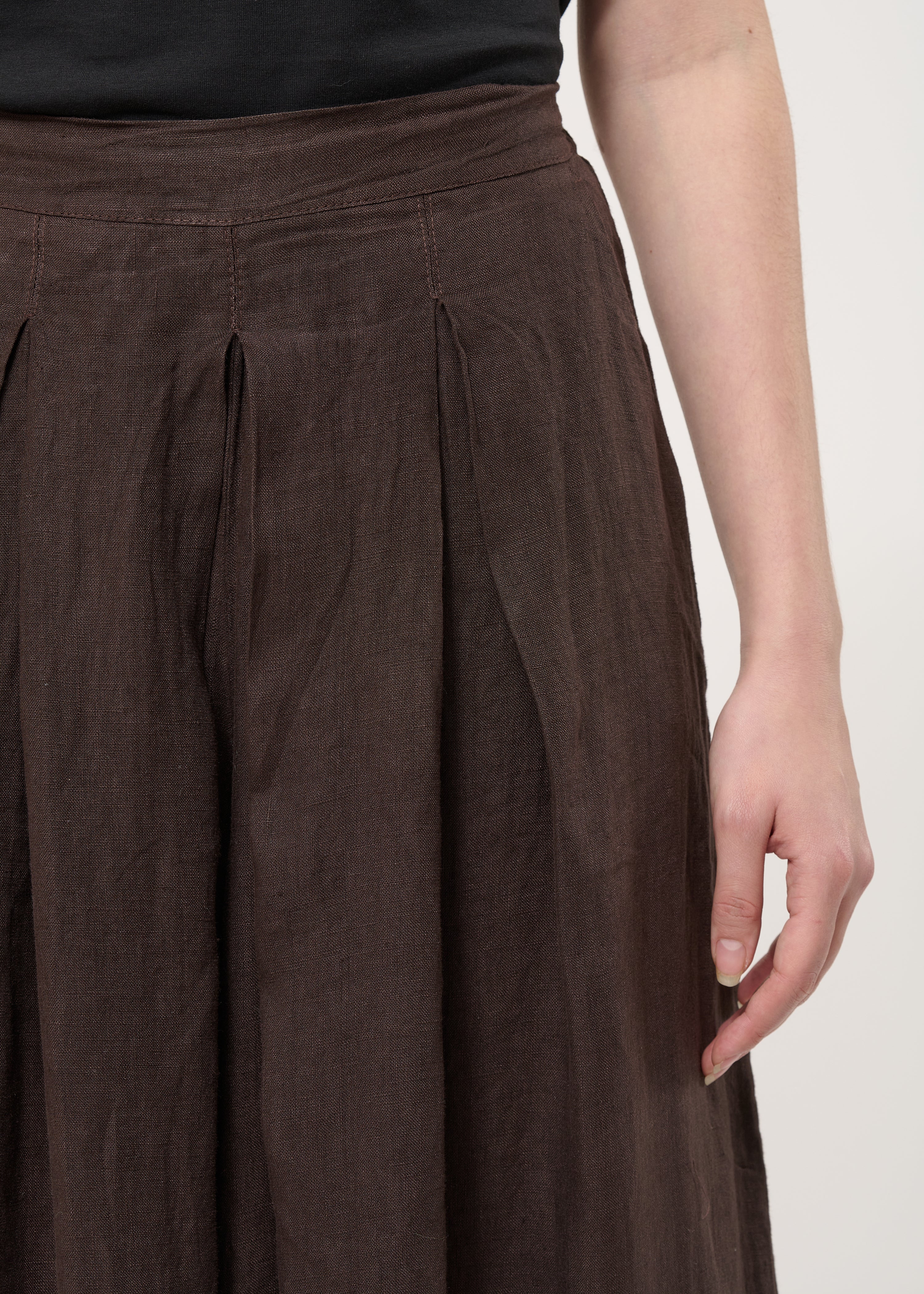 Pantalon jupe culotte marron en lin - CHOCOLAT#couleur_CHOCOLAT