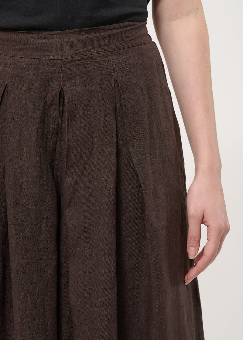 Pantalon jupe culotte marron en lin - CHOCOLAT#couleur_CHOCOLAT