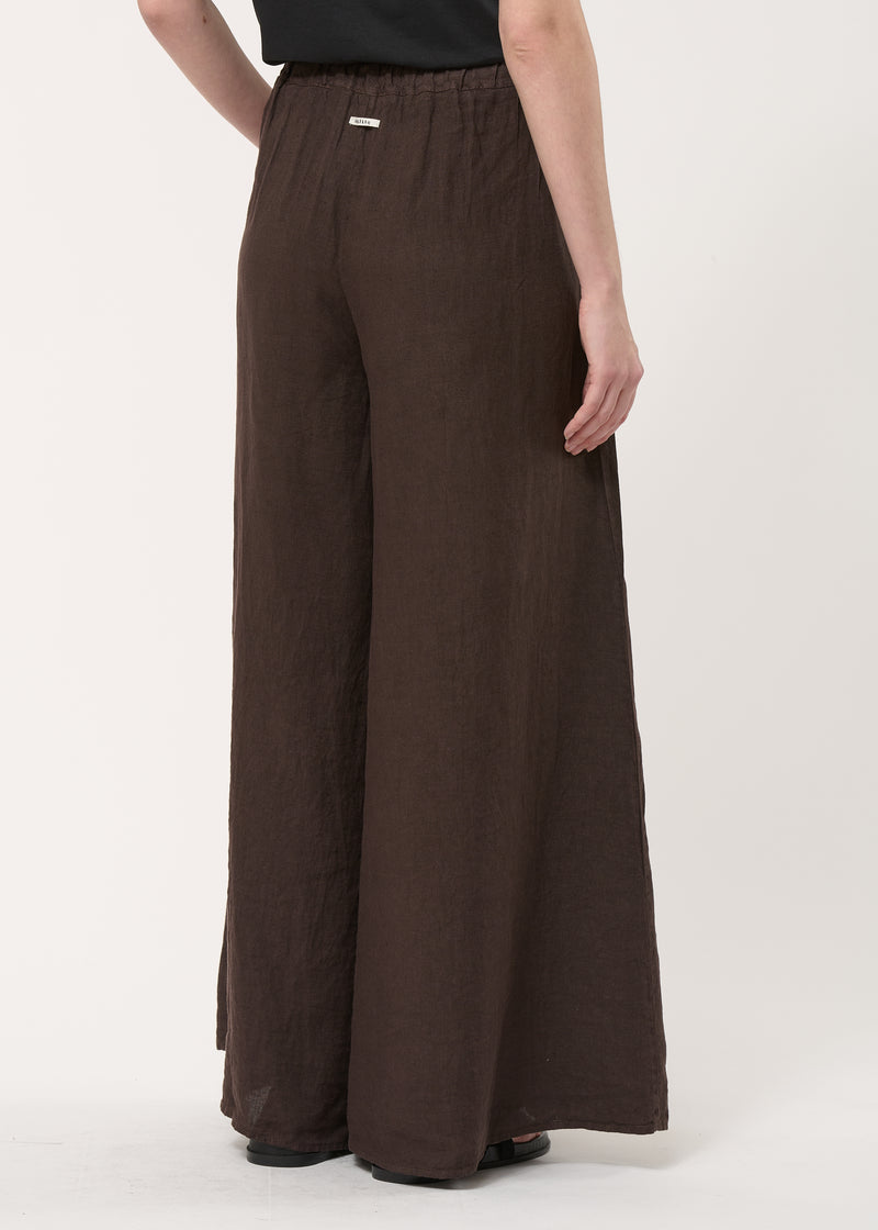 Pantalon jupe culotte marron en lin - CHOCOLAT#couleur_CHOCOLAT