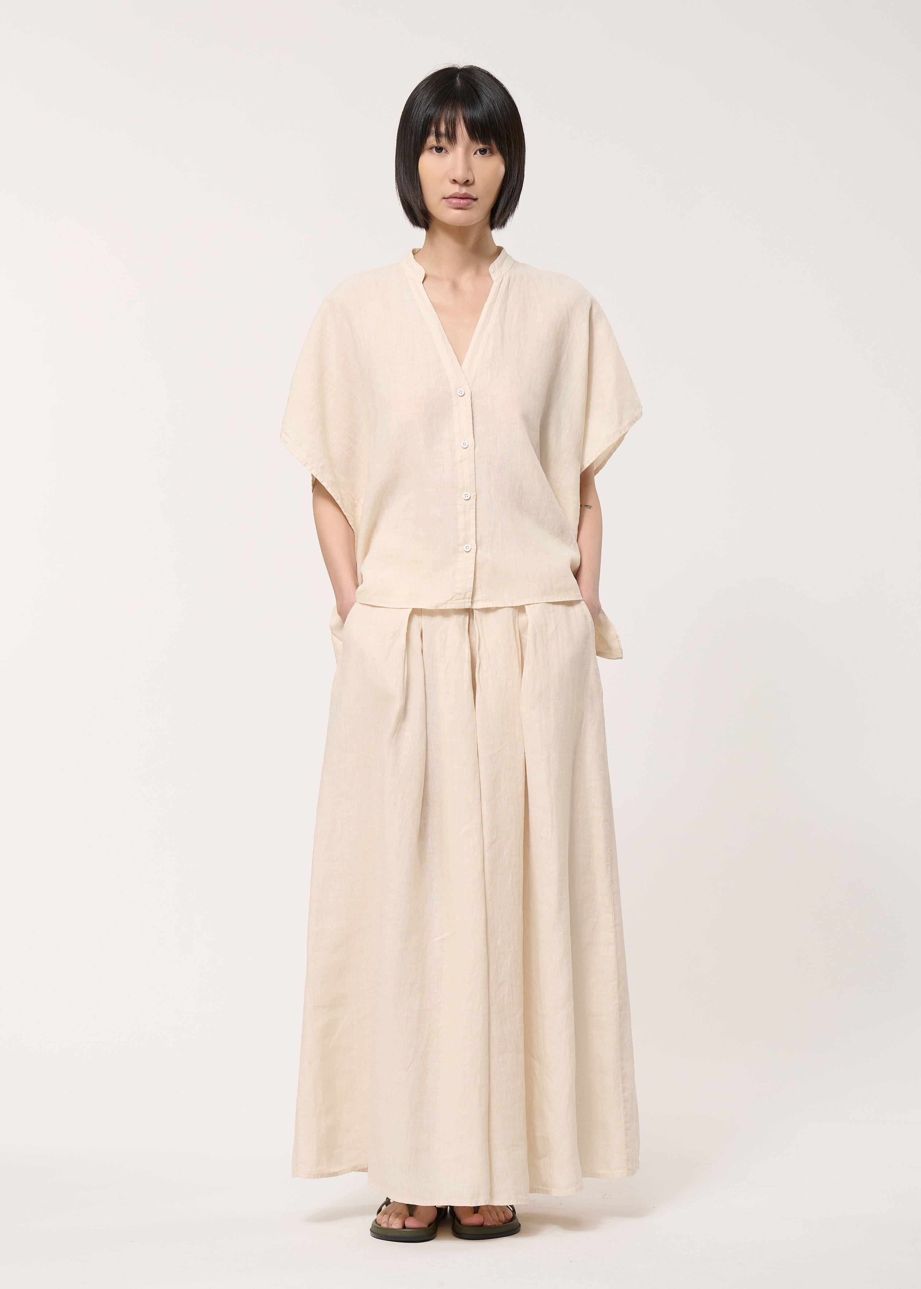 Pantalon jupe culotte beige en lin - NATUREL#couleur_NATUREL