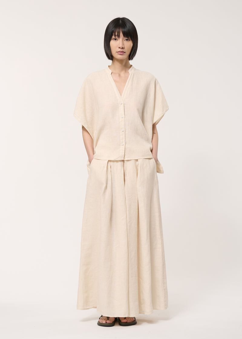 Pantalon jupe culotte beige en lin - NATUREL#couleur_NATUREL