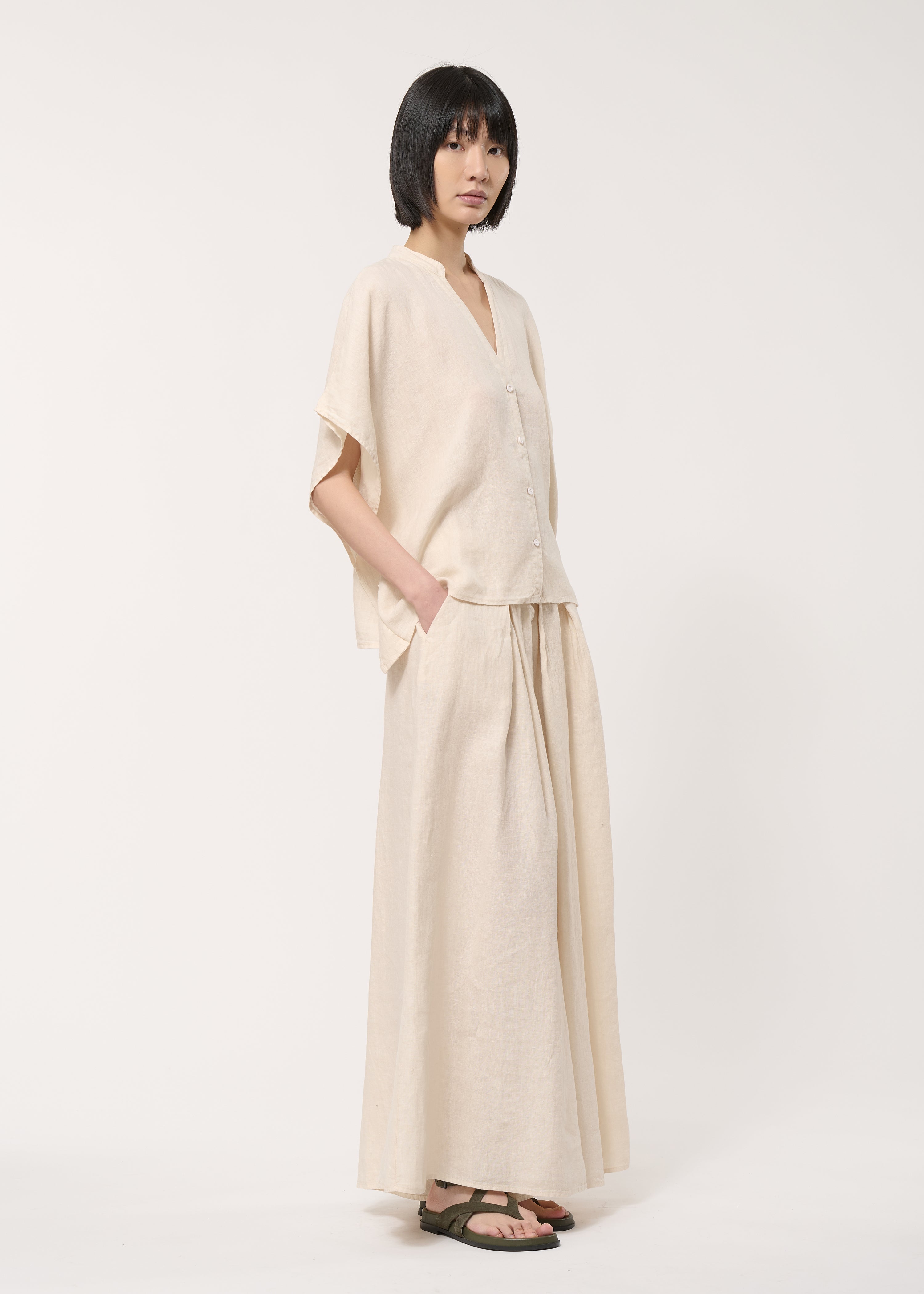 Pantalon jupe culotte beige en lin - NATUREL#couleur_NATUREL