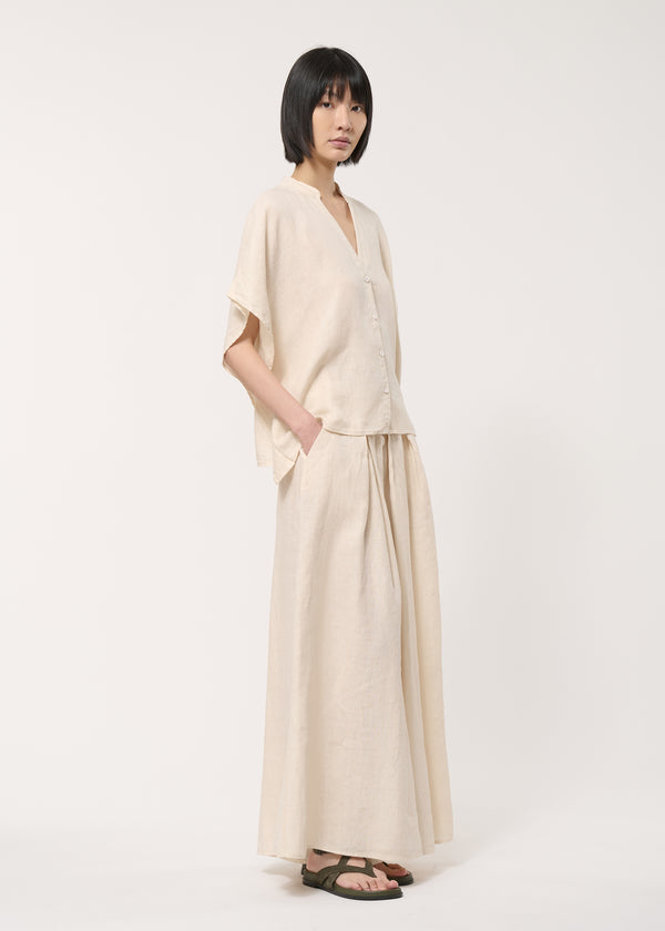 Pantalon jupe culotte beige en lin - NATUREL#couleur_NATUREL