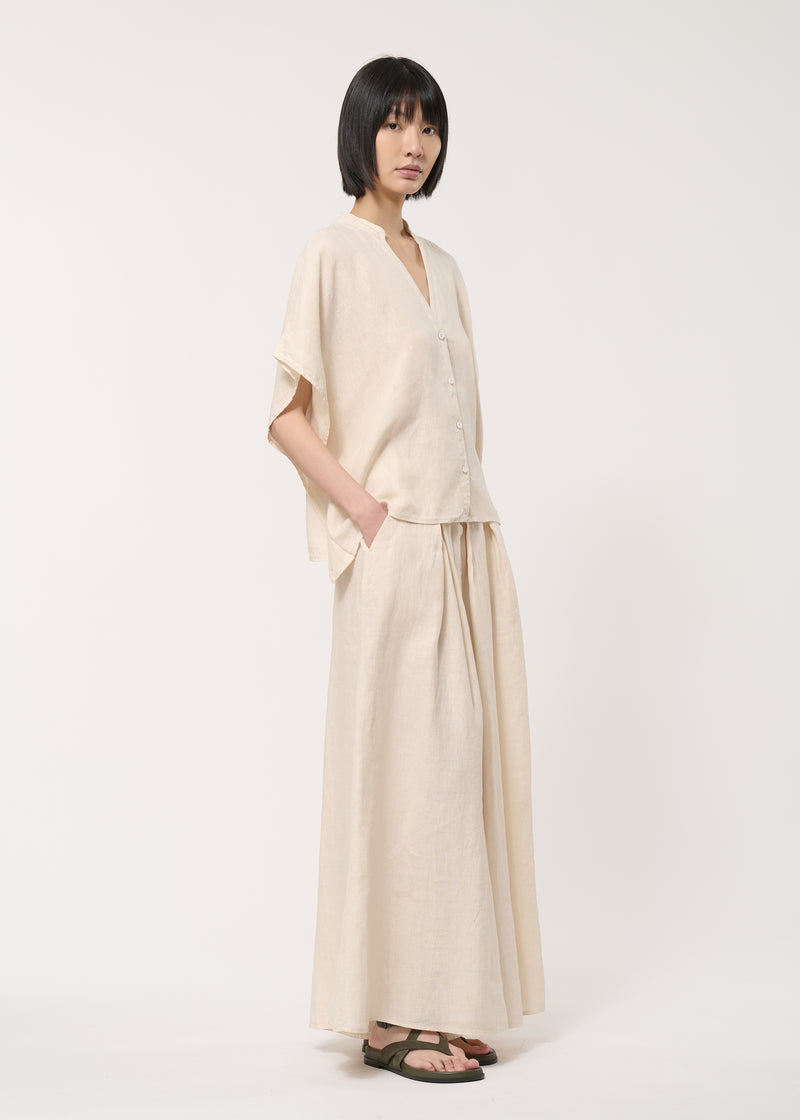Pantalon jupe culotte beige en lin - NATUREL#couleur_NATUREL