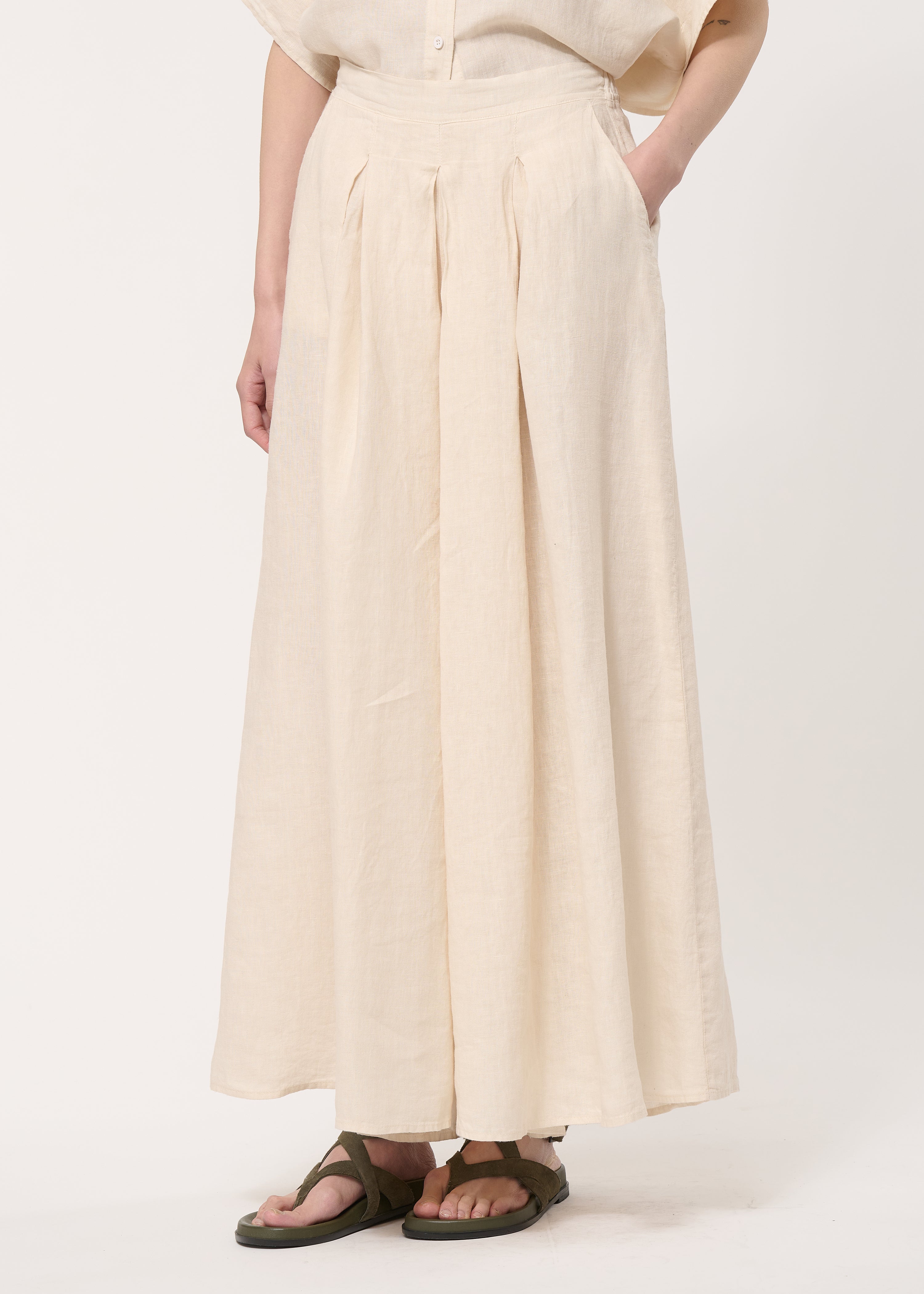 Pantalon jupe culotte beige en lin - NATUREL#couleur_NATUREL