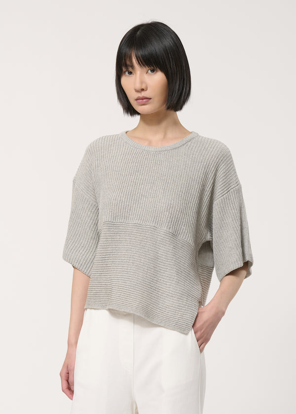Pull gris asymétrique en maille - GRIS CHINE#couleur_GRIS CHINE