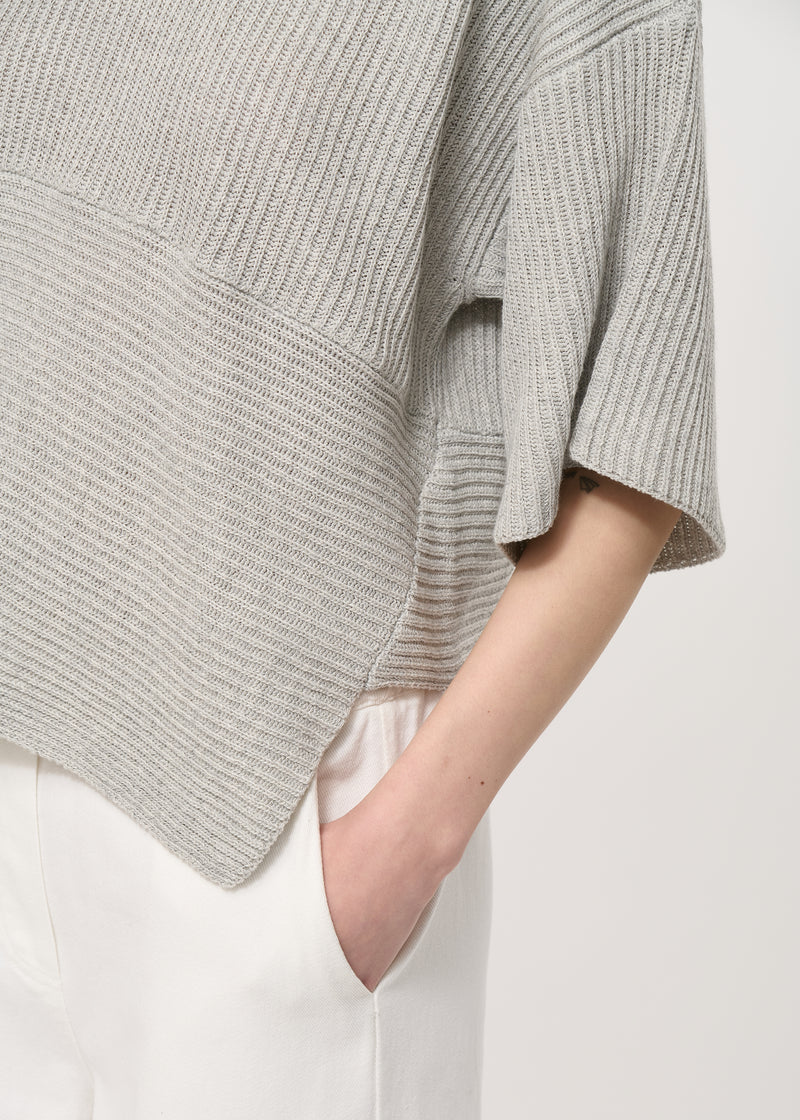 Pull gris asymétrique en maille - GRIS CHINE#couleur_GRIS CHINE