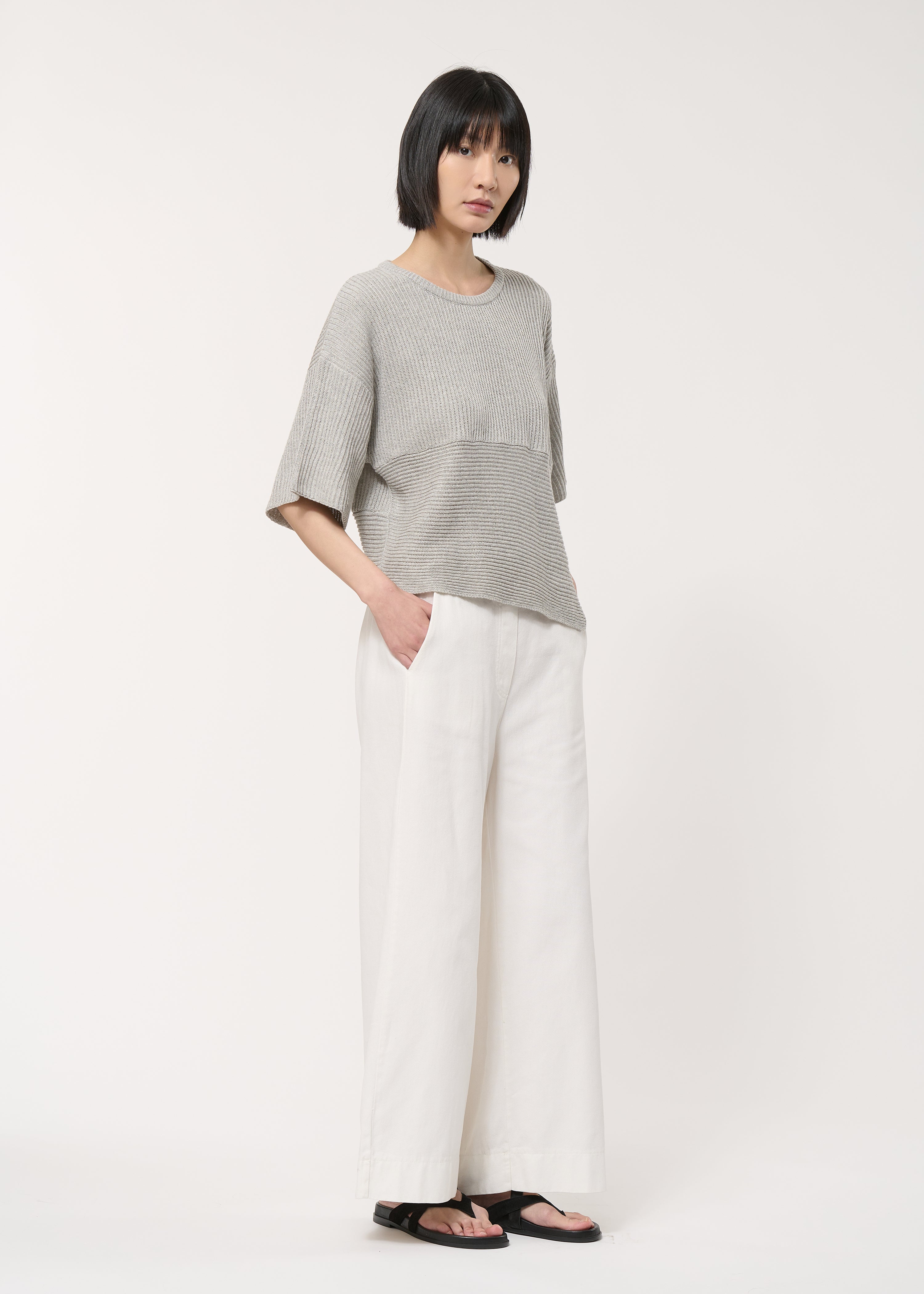 Pull gris asymétrique en maille - GRIS CHINE#couleur_GRIS CHINE