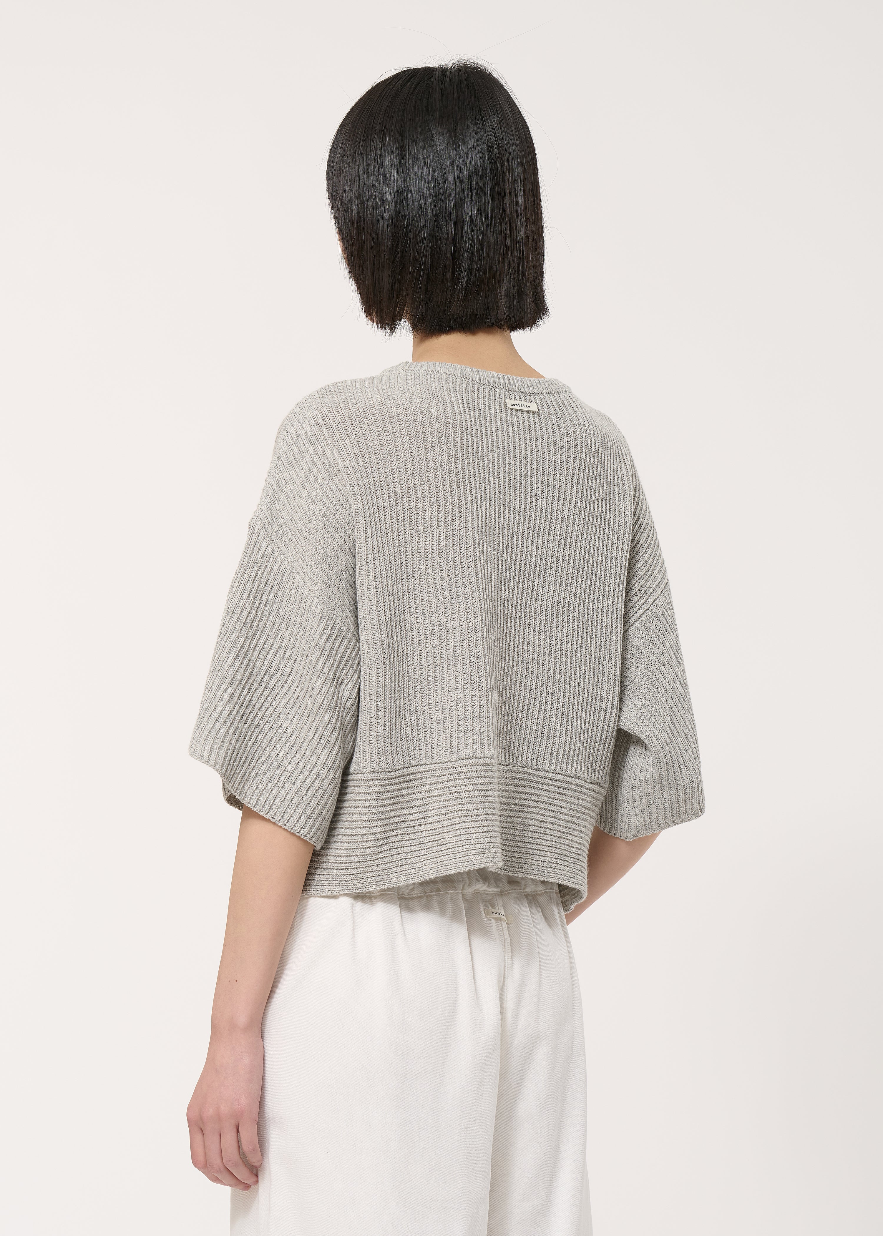 Pull gris asymétrique en maille - GRIS CHINE#couleur_GRIS CHINE