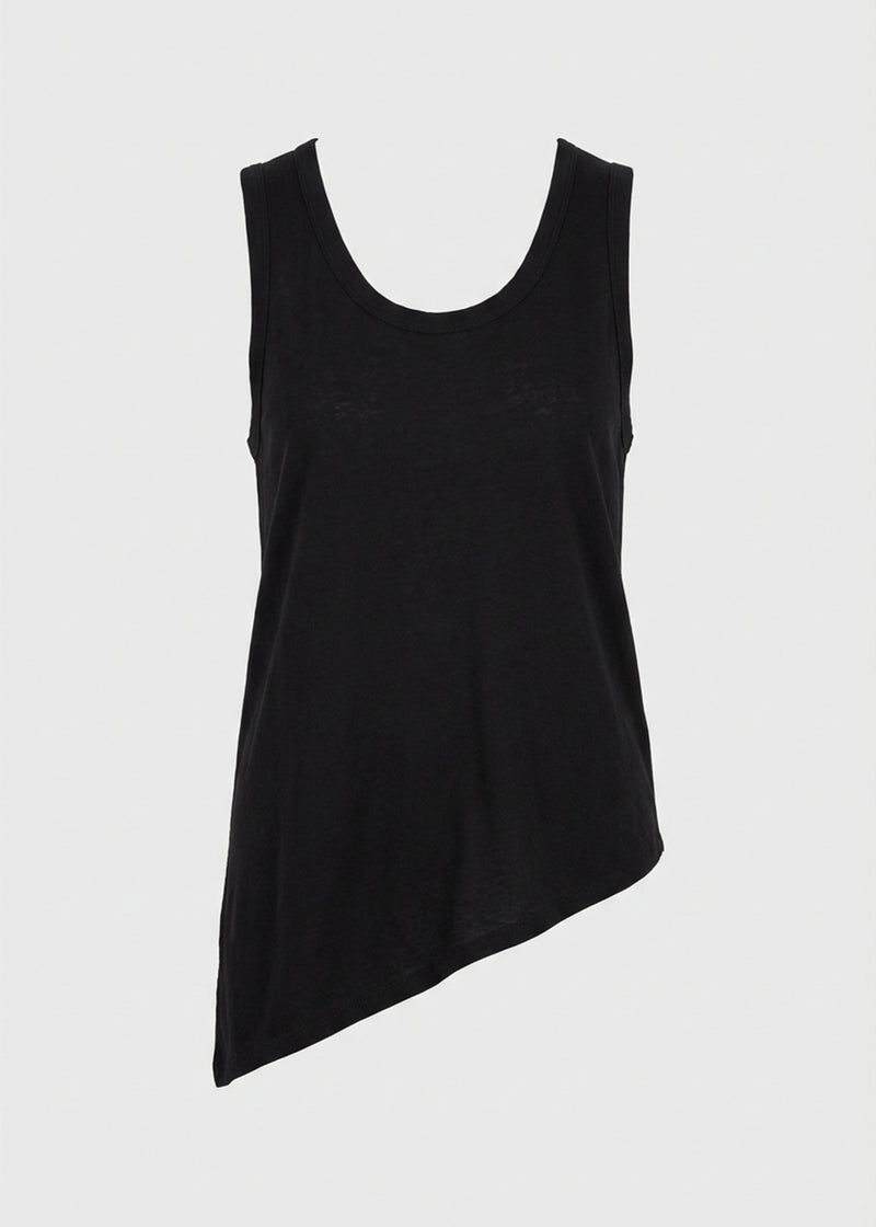Débardeur noir asymétrique en maille - NOIR#couleur_NOIR
