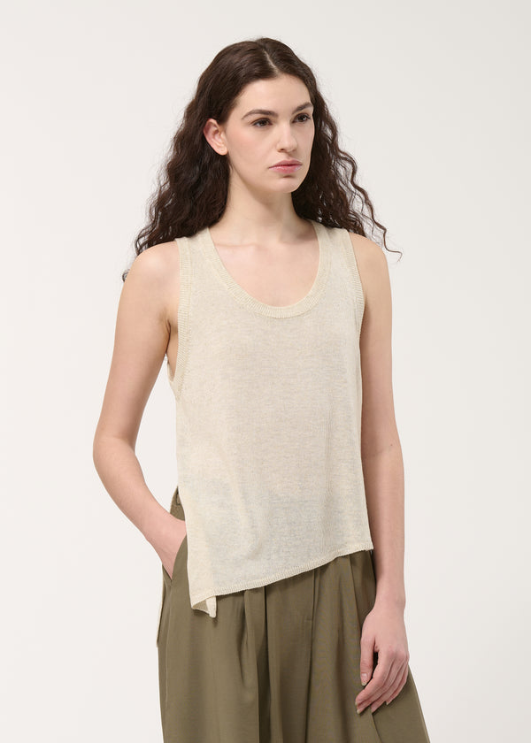 Débardeur beige asymétrique en maille - NATUREL#couleur_NATUREL