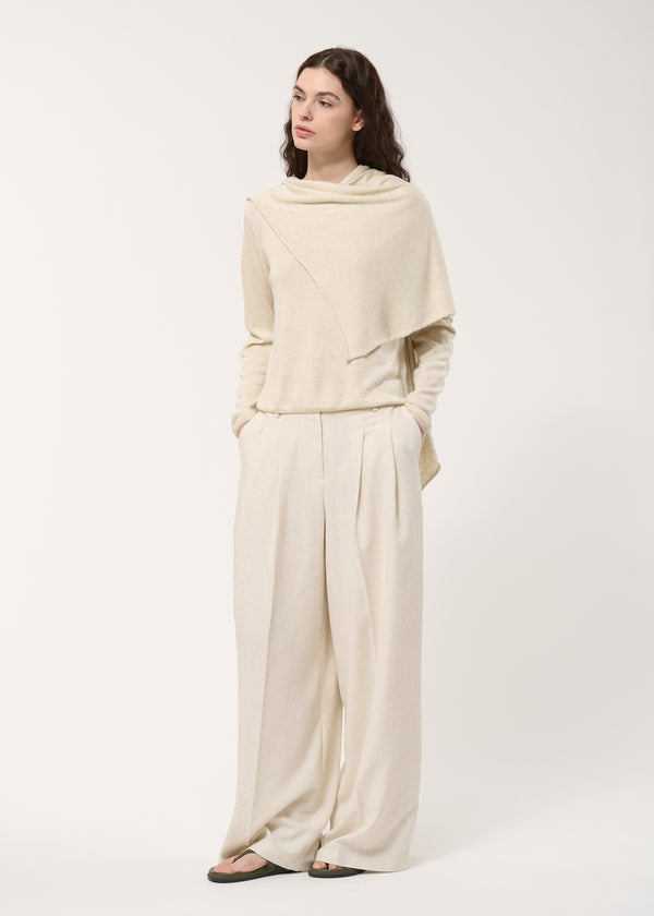 Pull beige en maille fluide avec foulard - NATUREL#couleur_NATUREL