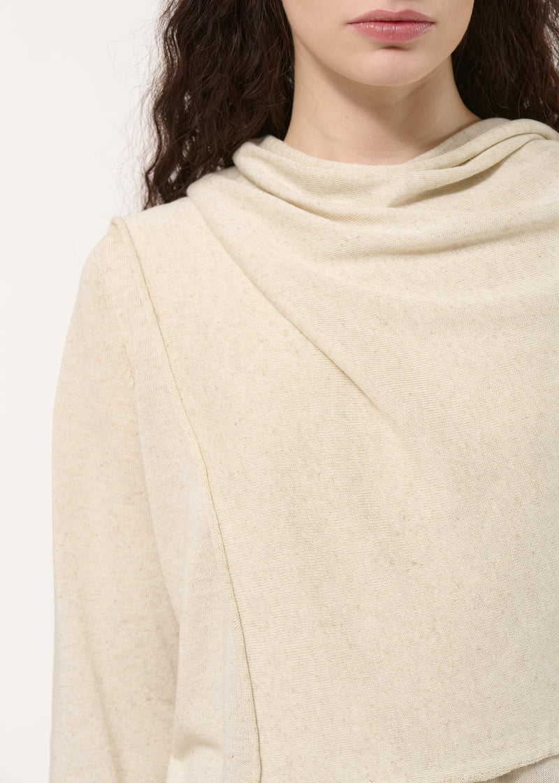 Pull beige en maille fluide avec foulard - NATUREL#couleur_NATUREL