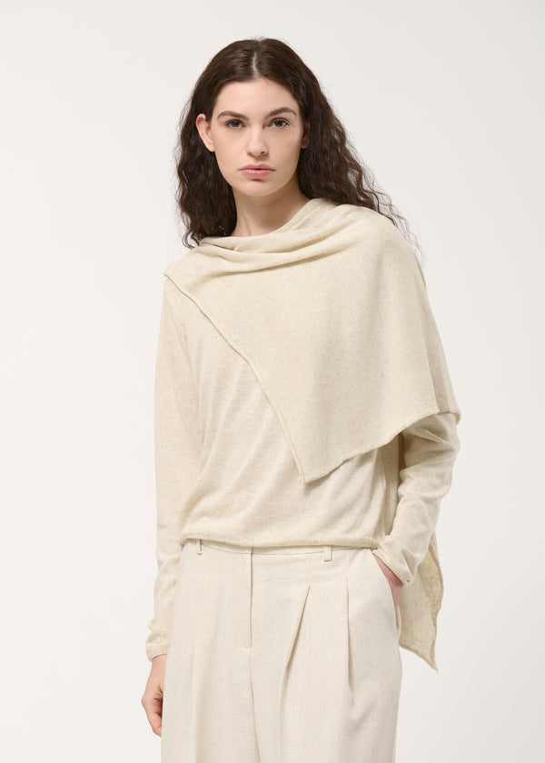 Pull beige en maille fluide avec foulard - NATUREL#couleur_NATUREL