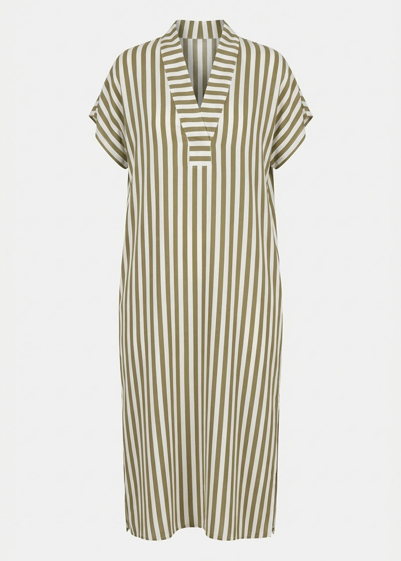 Robe droite verte rayée - ARMY/OFF WHITE#couleur_ARMY/OFF WHITE
