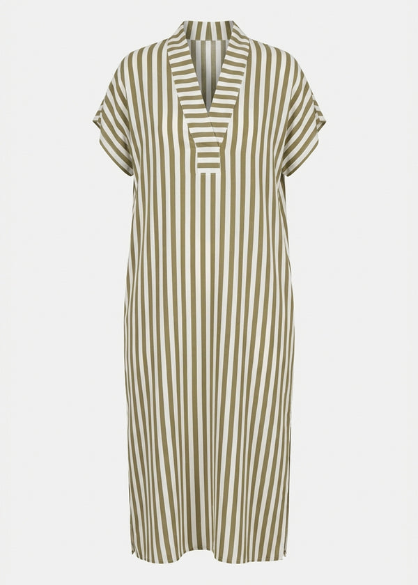 Robe droite verte rayée - ARMY/OFF WHITE#couleur_ARMY/OFF WHITE